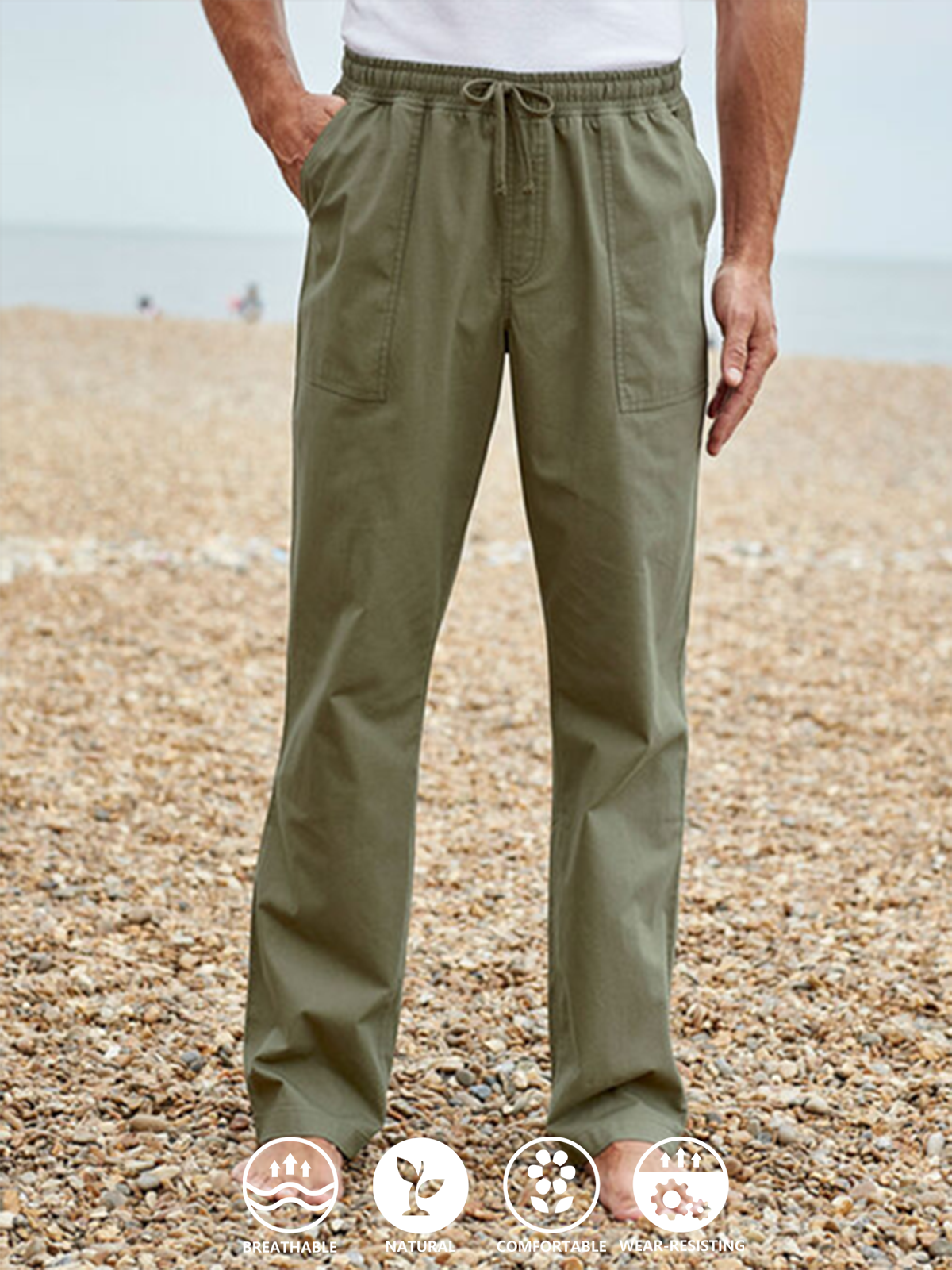 Cotton and Linen Style Solid Basic Trousers