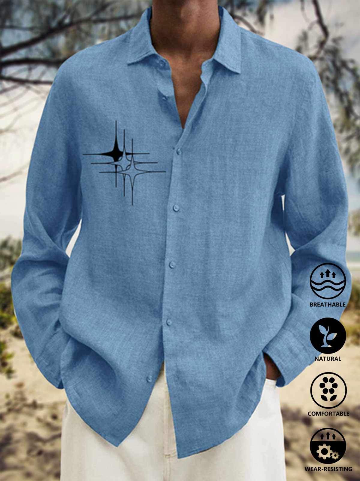 Colorblock Stripe Short Sleeve Shirt Cotton Linen Star Solid Long Sleeve Shirt