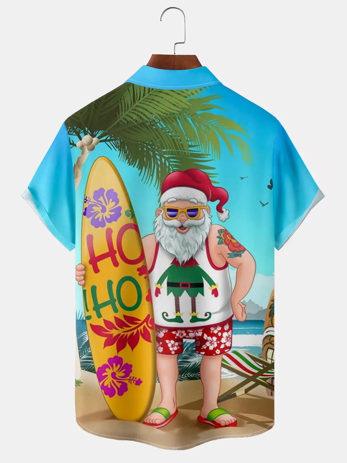 Men's Christmas Collection Printed Casual Short Sleeve Hawaiian Shirt with Chest Pocket