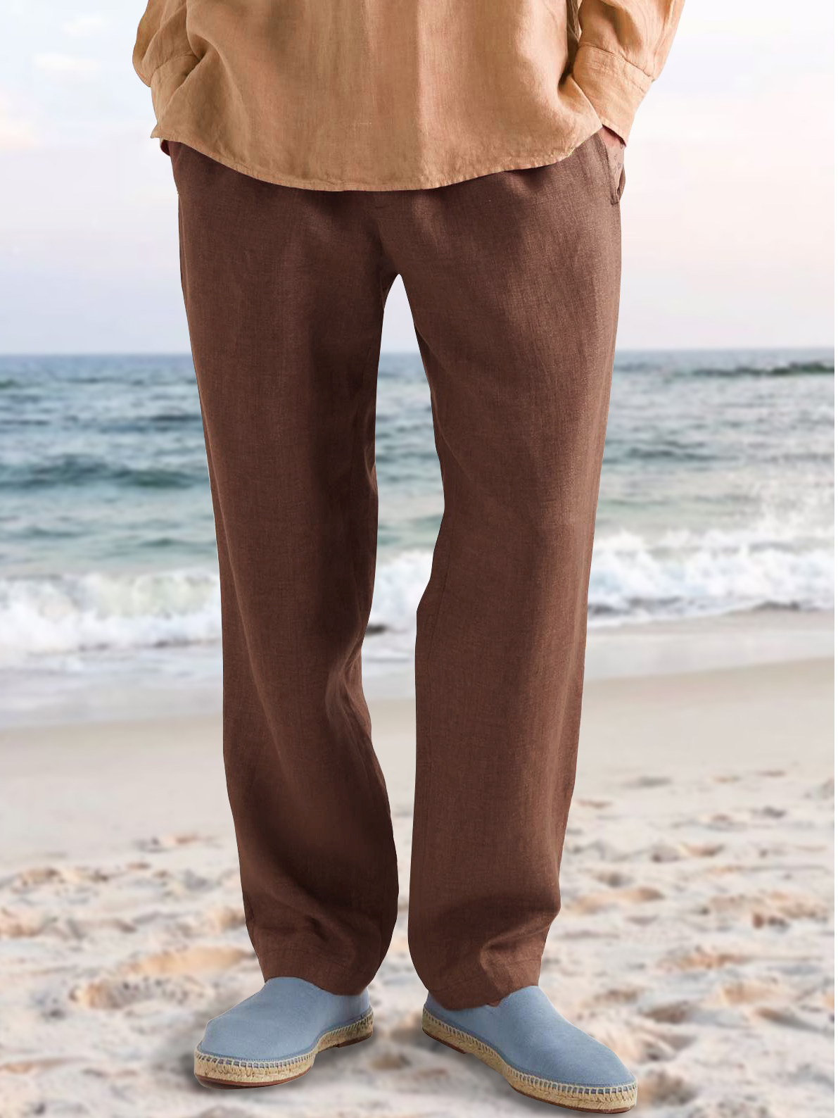 Men's Elastic Waist Cotton Linen Casual Trousers