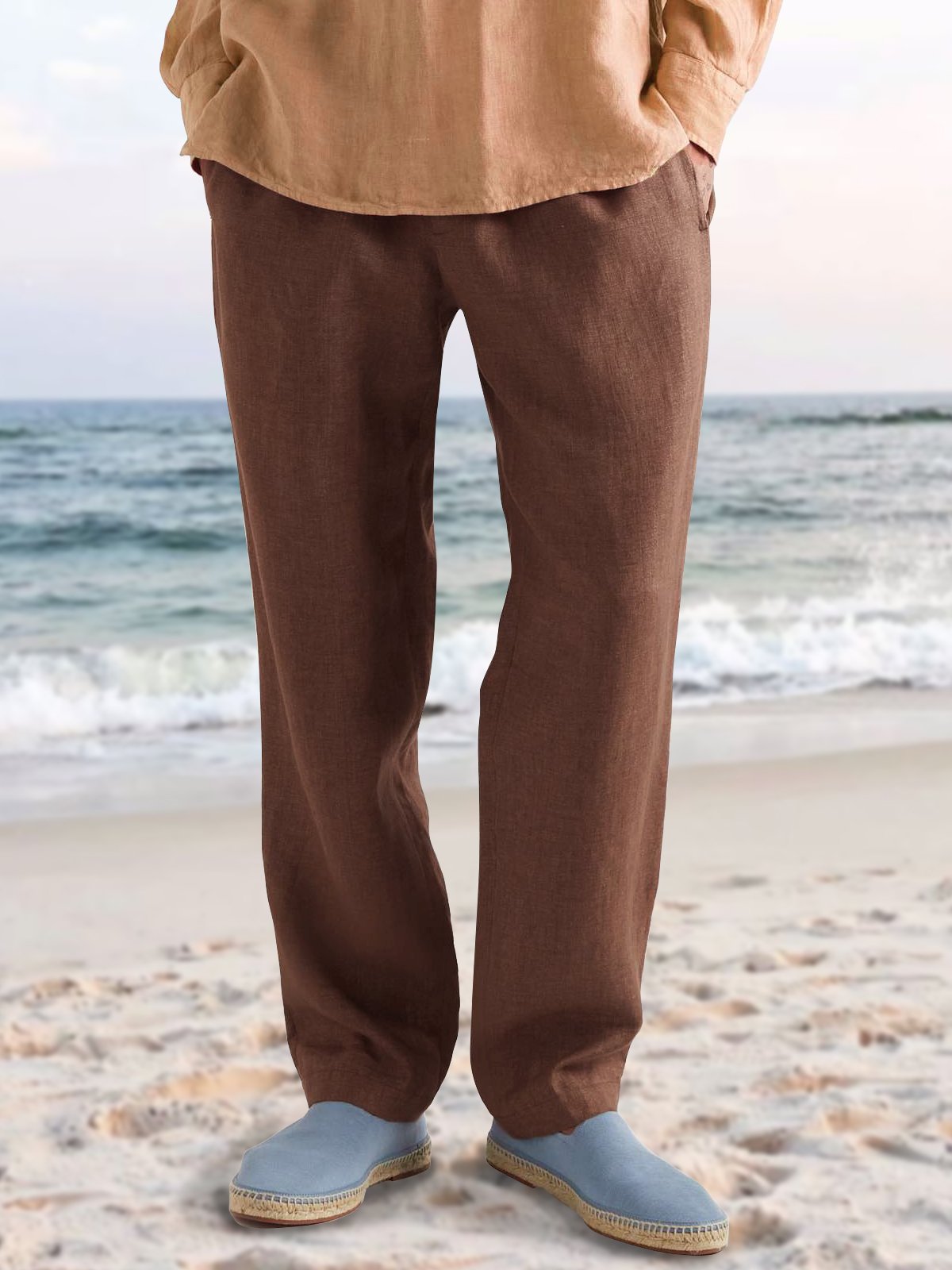 Men's Elastic Waist Cotton Linen Casual Trousers