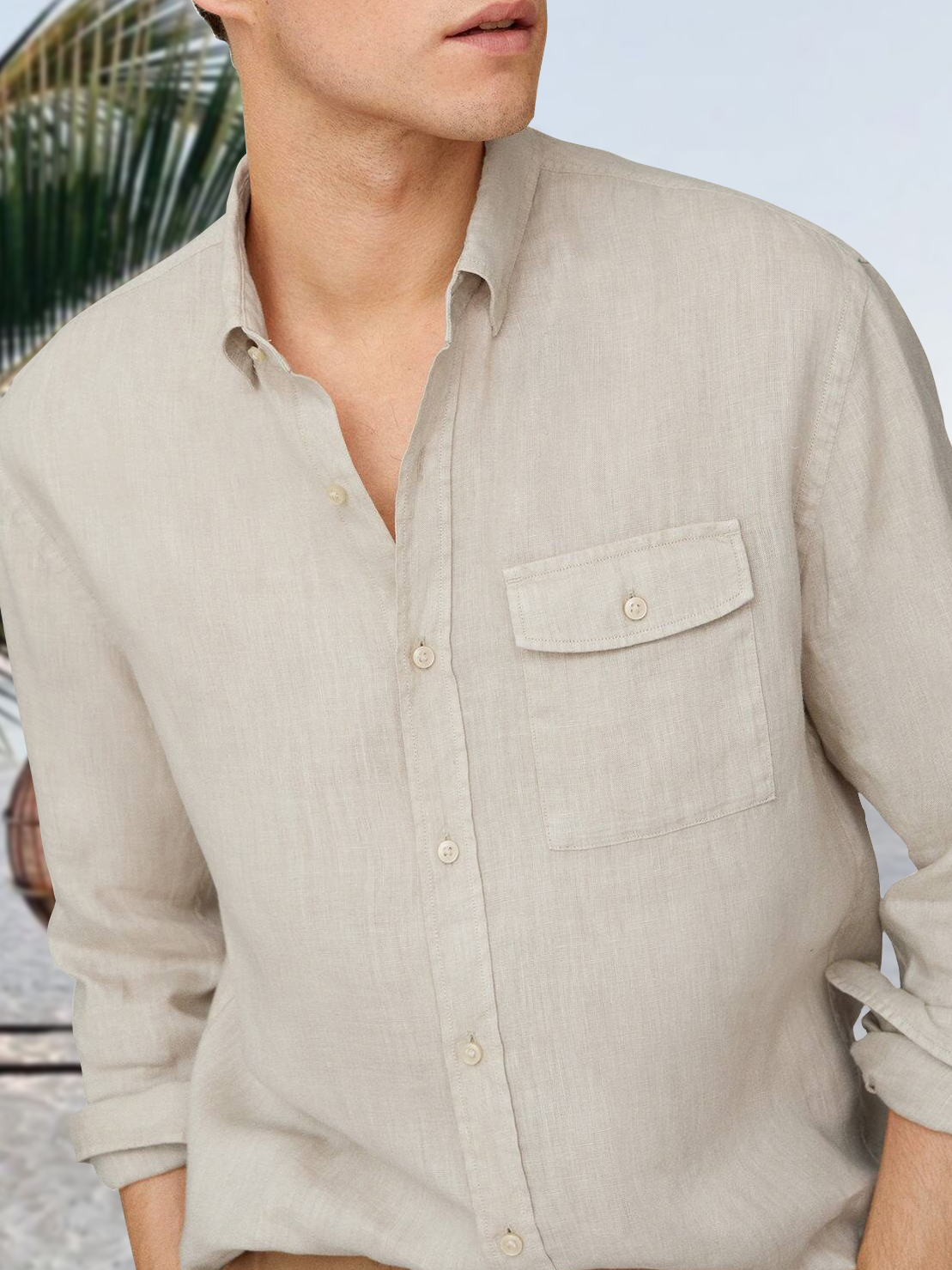 Men's Pocket Cotton Linen Long Sleeve Shirt