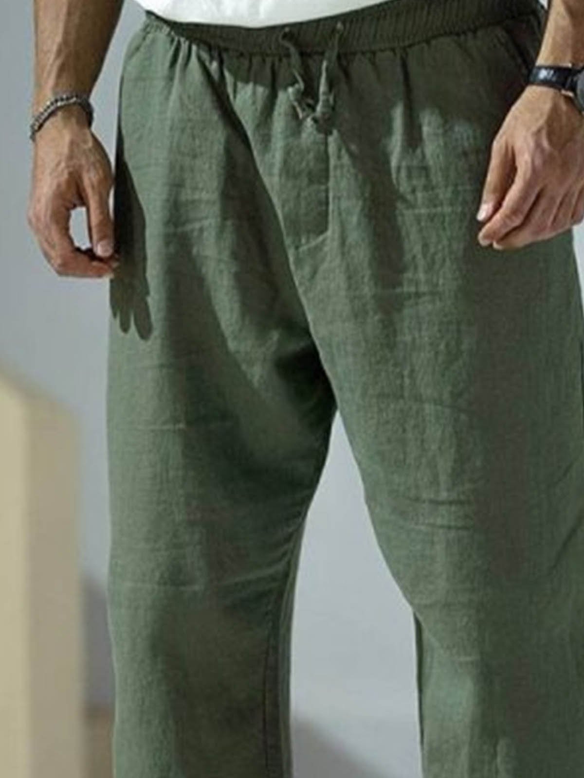 Cotton and Linen Plain Hawaiian Casual Trousers