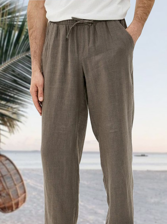 Men's Cotton Linen Elastic Waist Casual Trousers