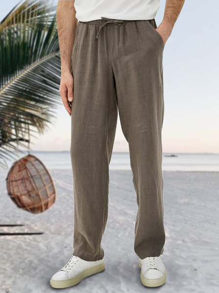 Men's Cotton Linen Elastic Waist Casual Trousers