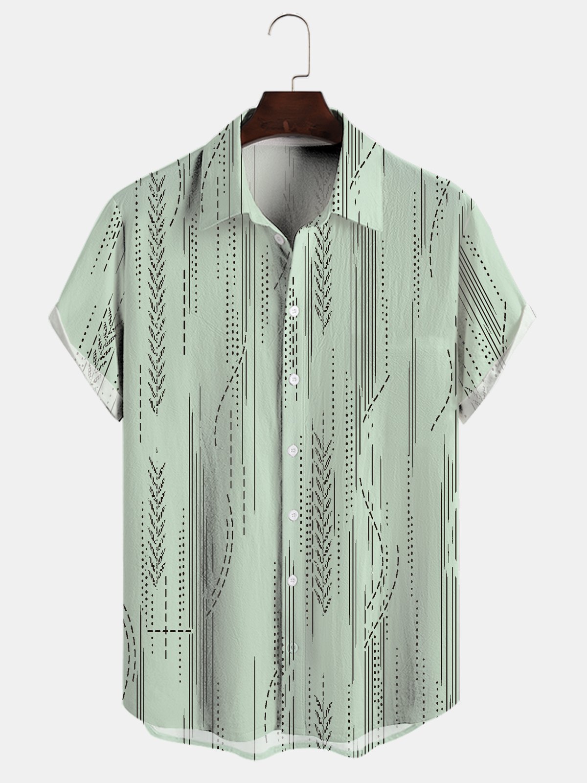 Cotton Linen Geometric Print Casual Short Sleeve Shirt