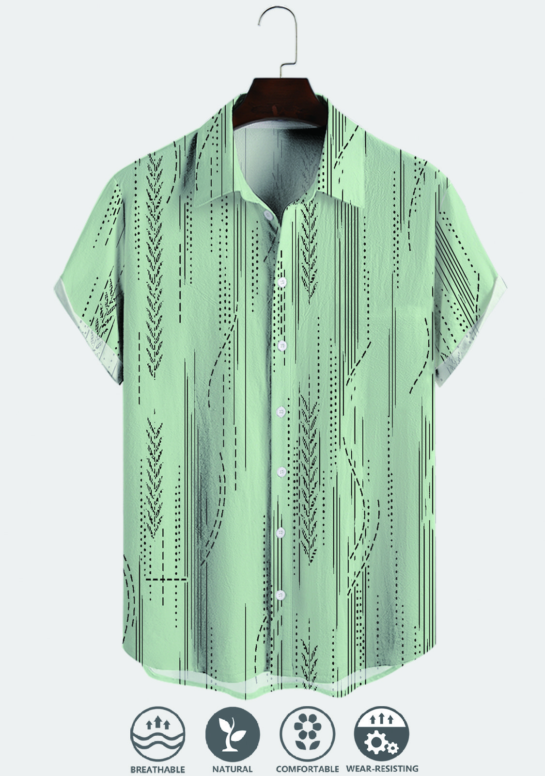 Cotton Linen Geometric Print Casual Short Sleeve Shirt