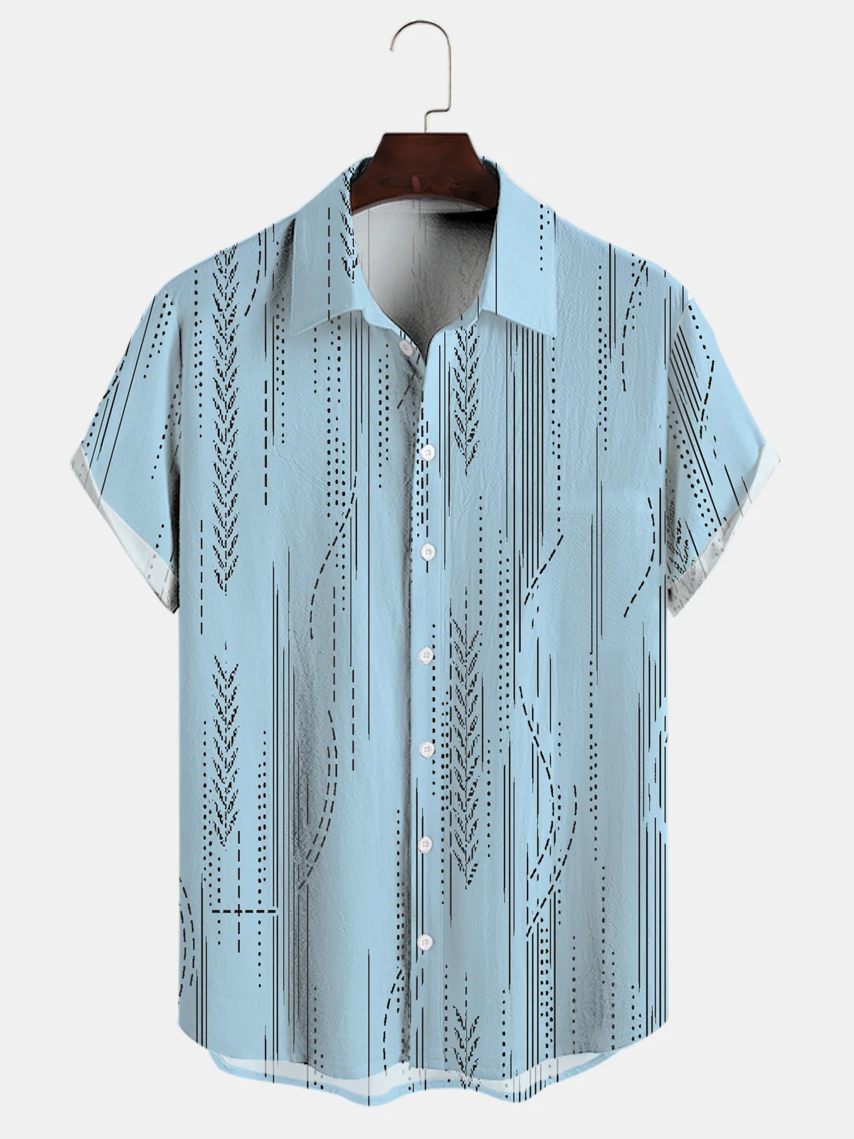 Cotton Linen Geometric Print Casual Short Sleeve Shirt