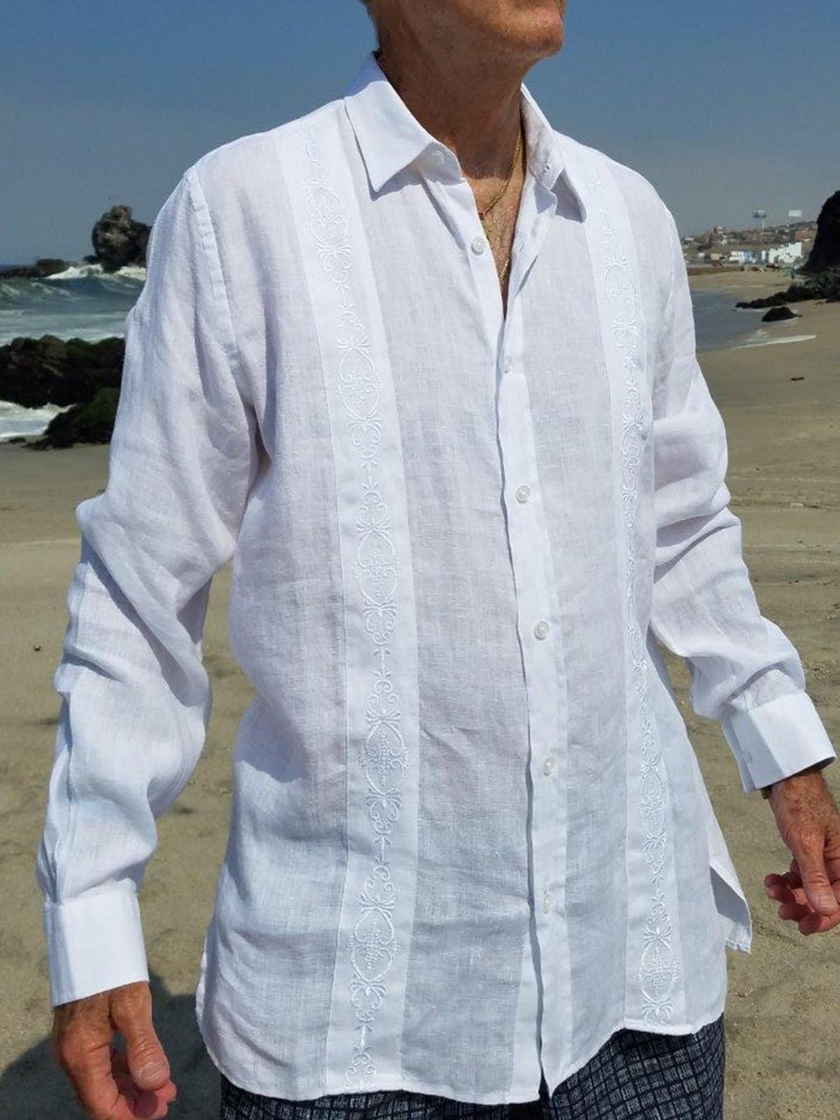 Cotton Linen Embroidered Casual Long Sleeve Shirt