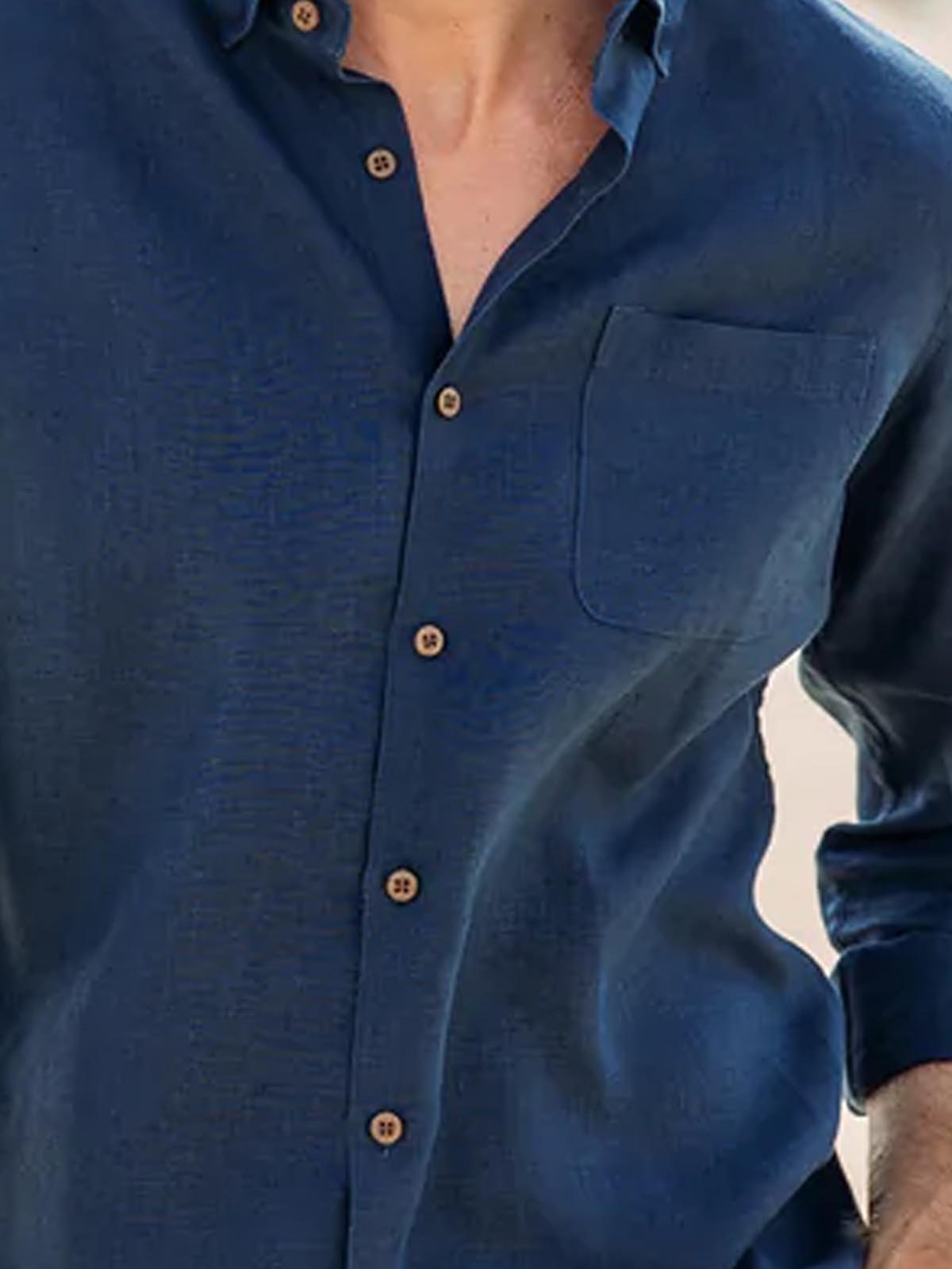 Cotton Linen Plain Color Casual Long Sleeve Shirt