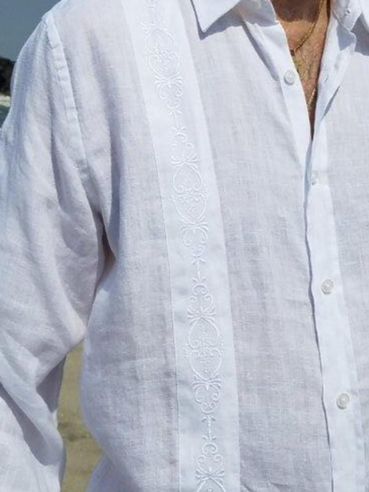 Cotton Linen Embroidered Casual Long Sleeve Shirt