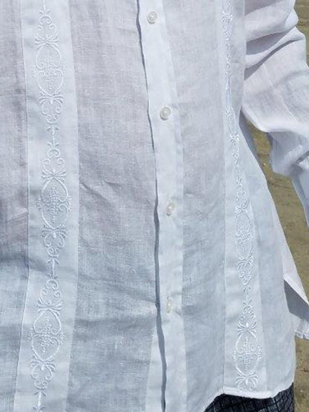 Cotton Linen Embroidered Casual Long Sleeve Shirt