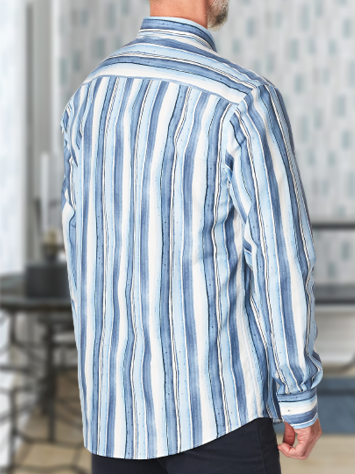 Cotton and linen American casual style stripes flax long sleeve Shirt