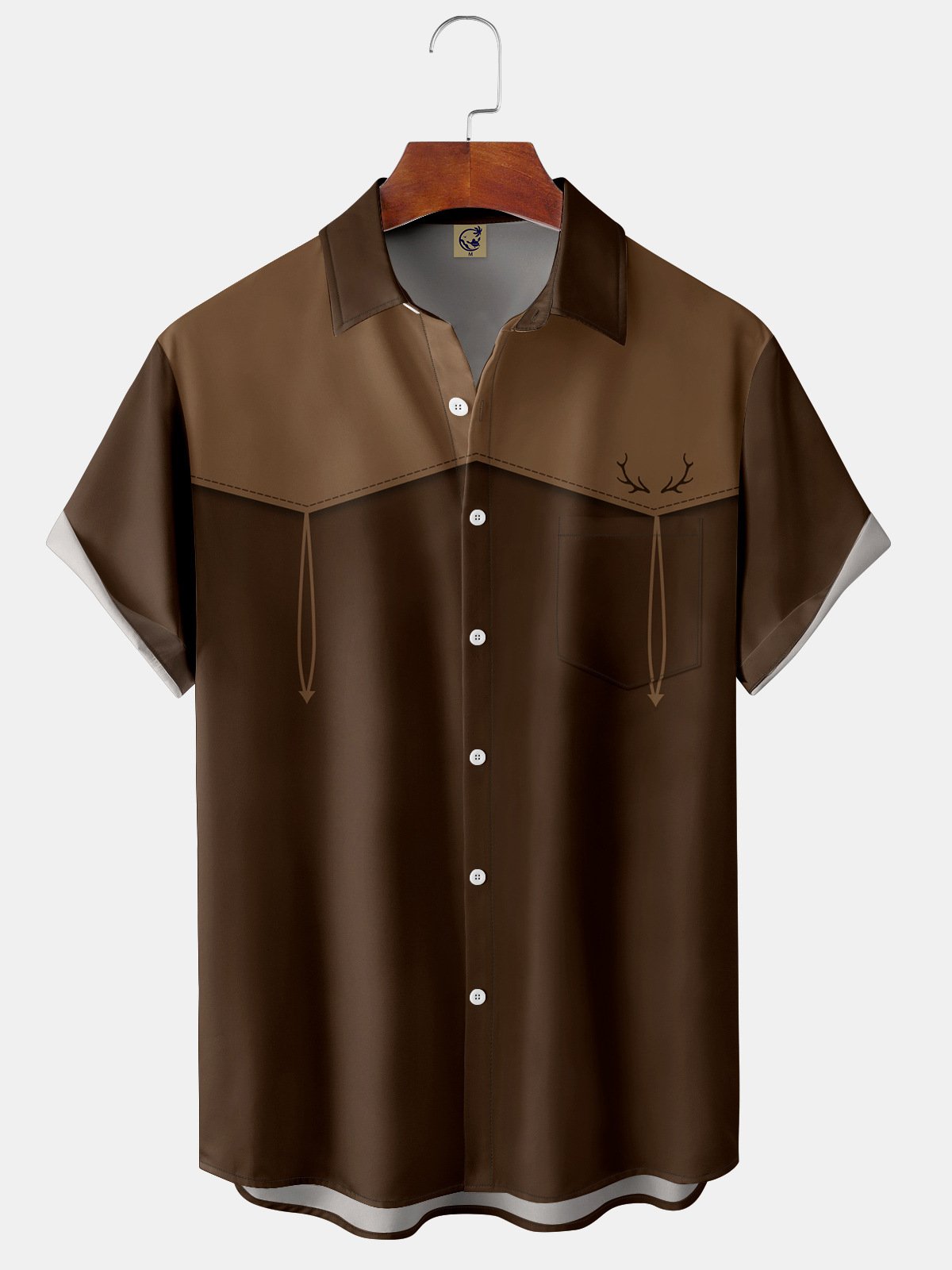 Men's Vintage Geometric Christmas Elk Antlers Print Fashion Hawaiian Short Sleeve Shirt