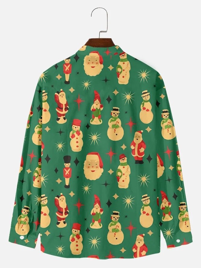 Men's Christmas Print Casual Breathable Long Sleeve Shirt
