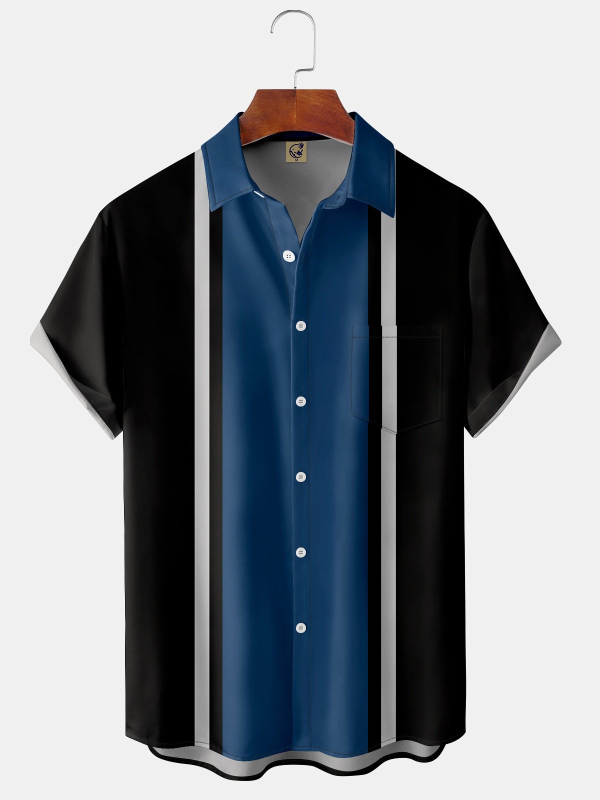 Men's Art Contrast Short Sleeve Hawaiian Shirt with Chest Pocket