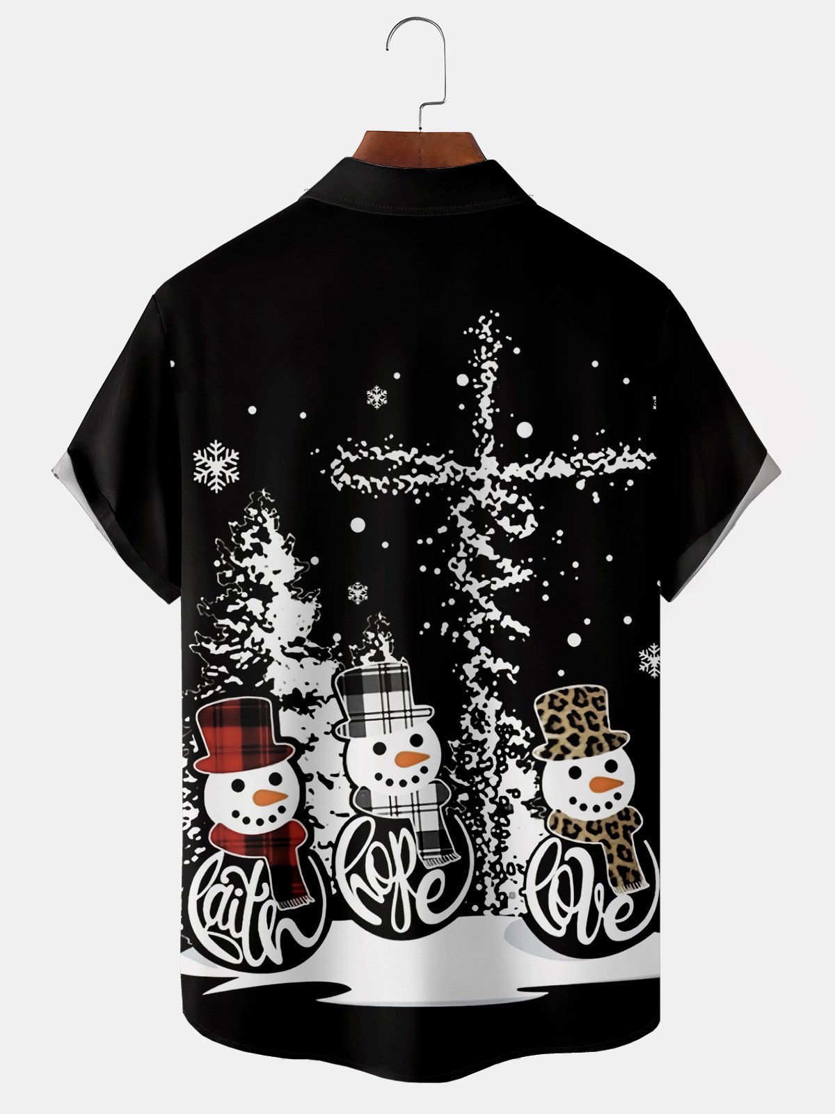 Christmas Snowman Chest Pocket Short Sleeve  Shirt