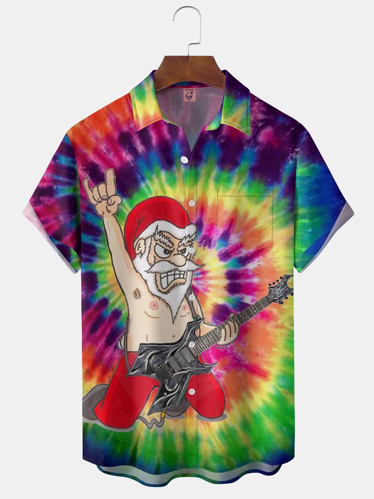 Hippie Santa Claus Chest Pocket Short Sleeve Shirt