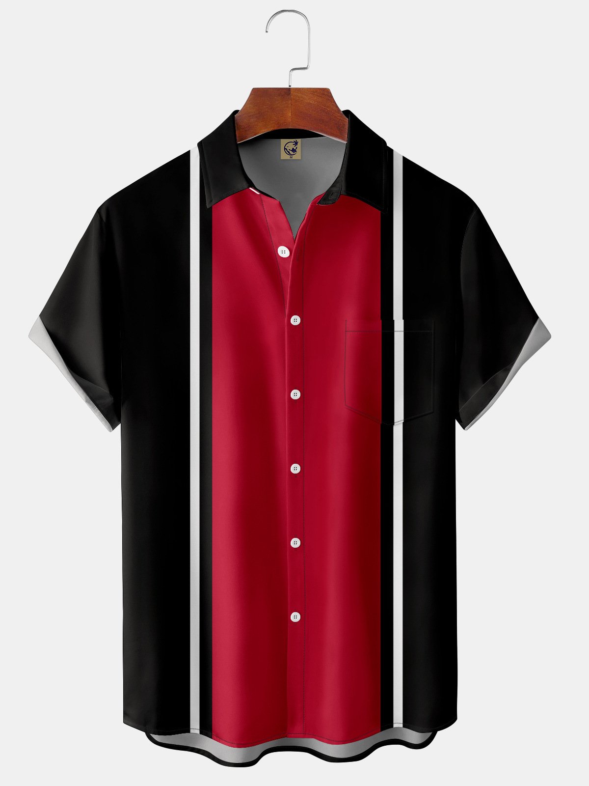 Basic Color block Chest Pocket Short Sleeve Bowling Shirt