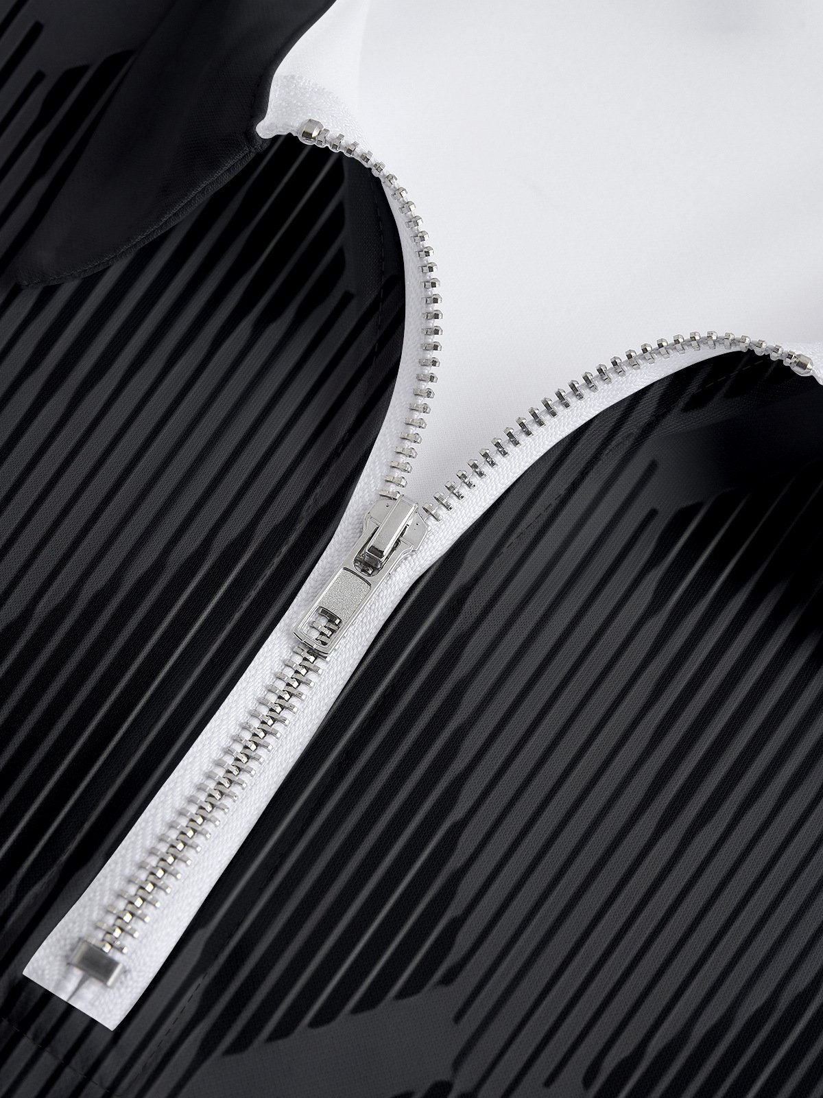 Striped Geometric Colorblock Zip Long Sleeve Polo