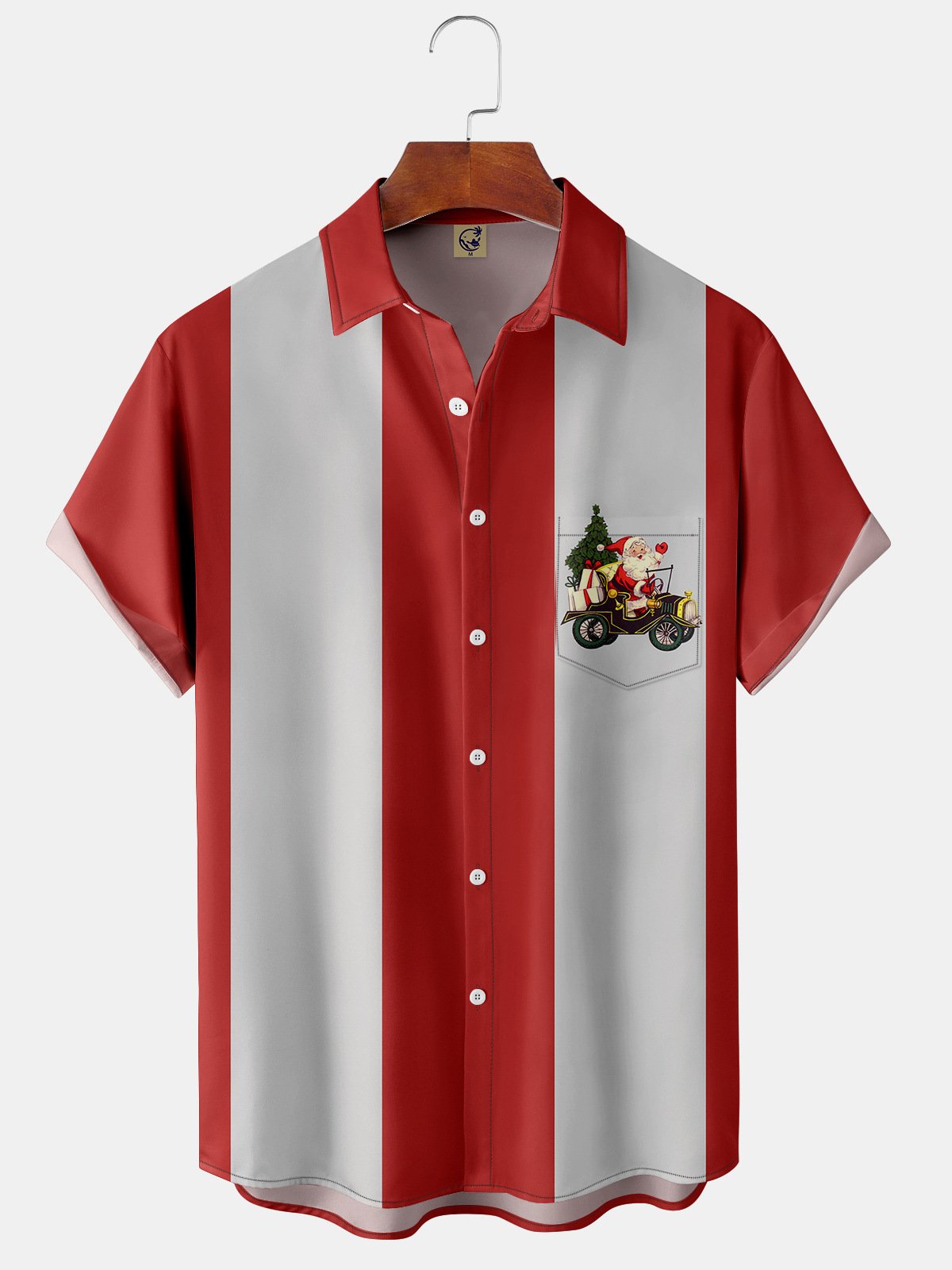 Santa Claus Chest Pocket Short Sleeve Bowling Shirt