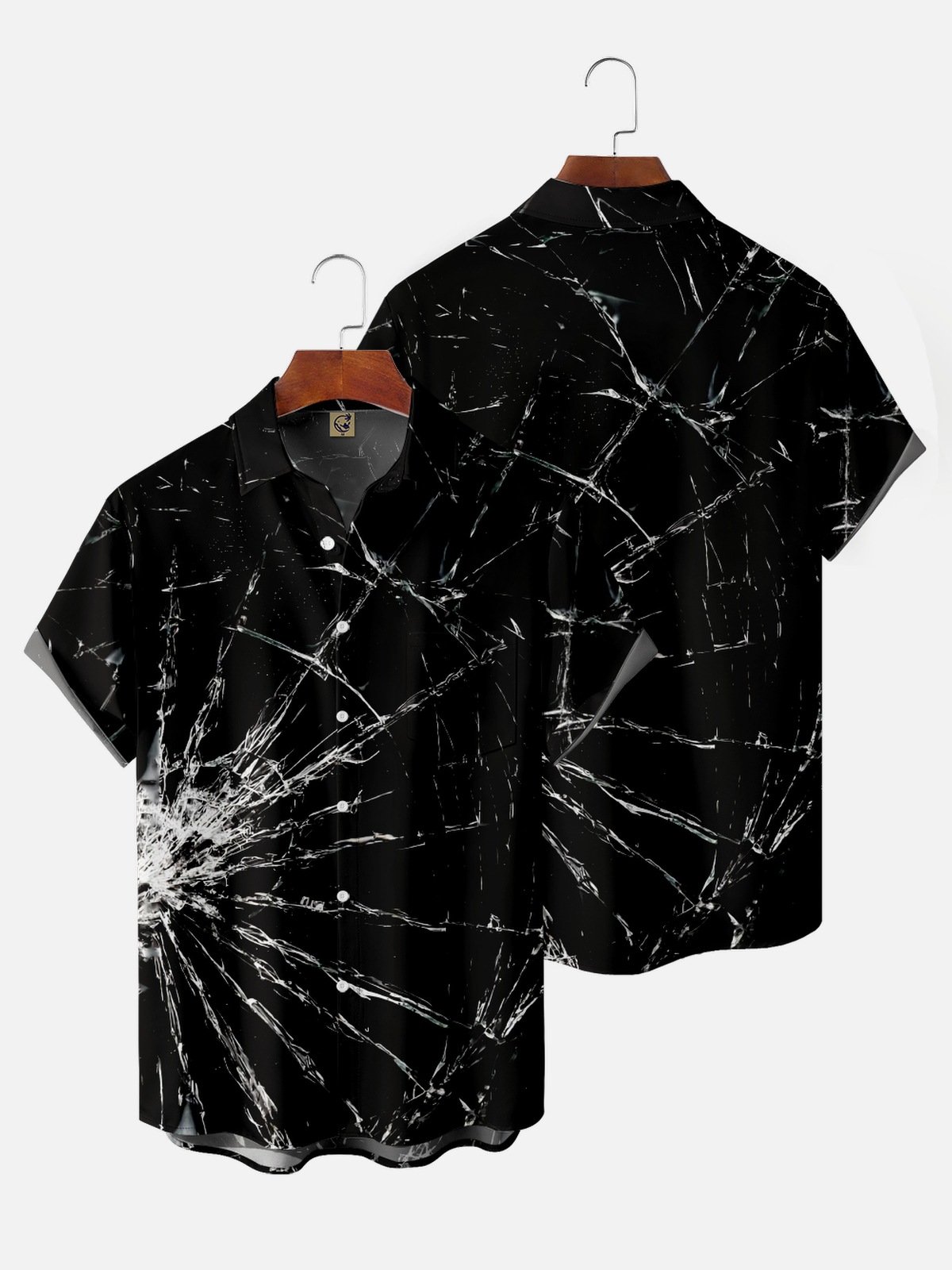 Broken Glass Chest Pocket Short Sleeve Casual Shirt