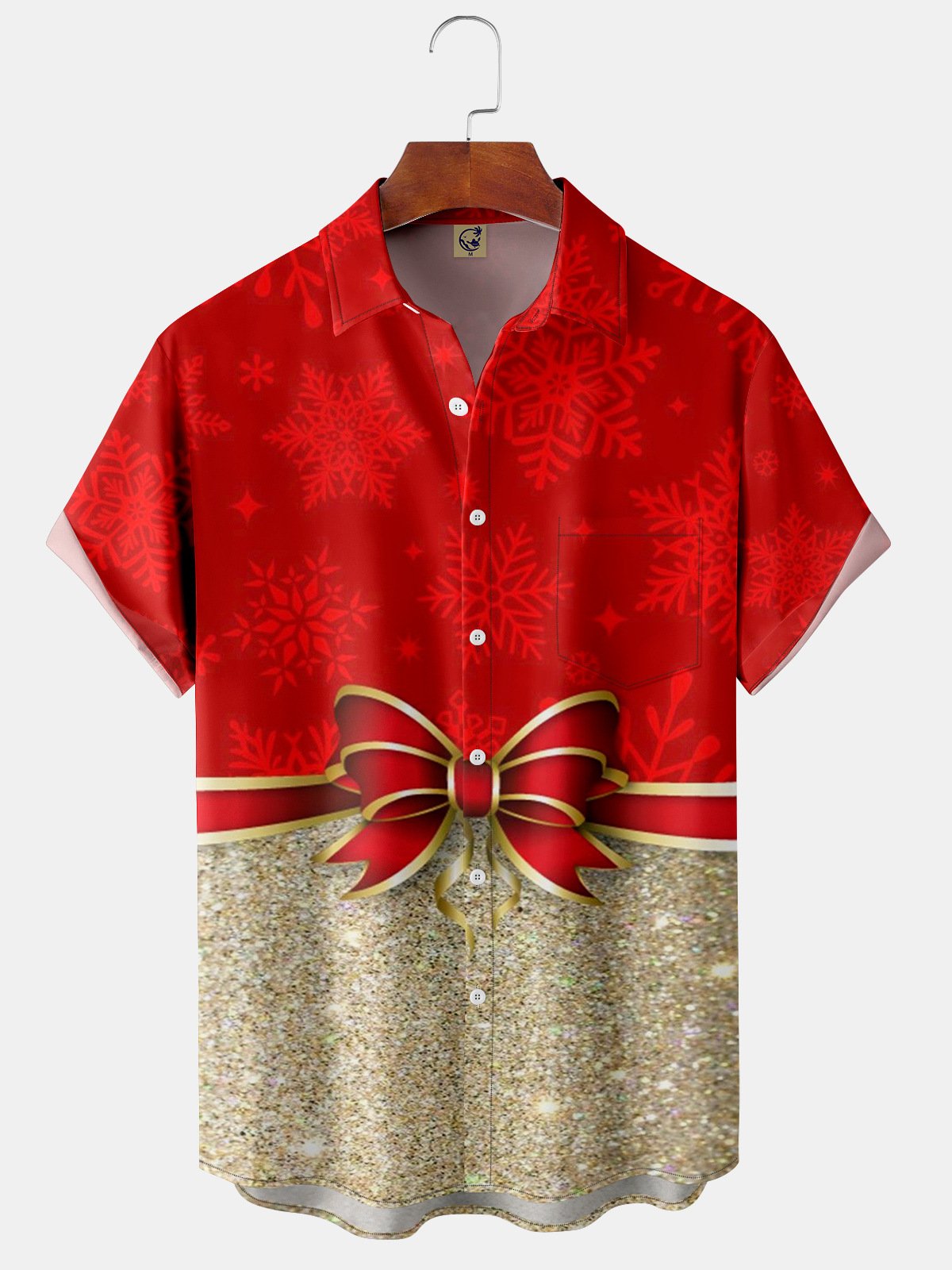 Christmas Contrast Chest Pocket Short Sleeve Shirt