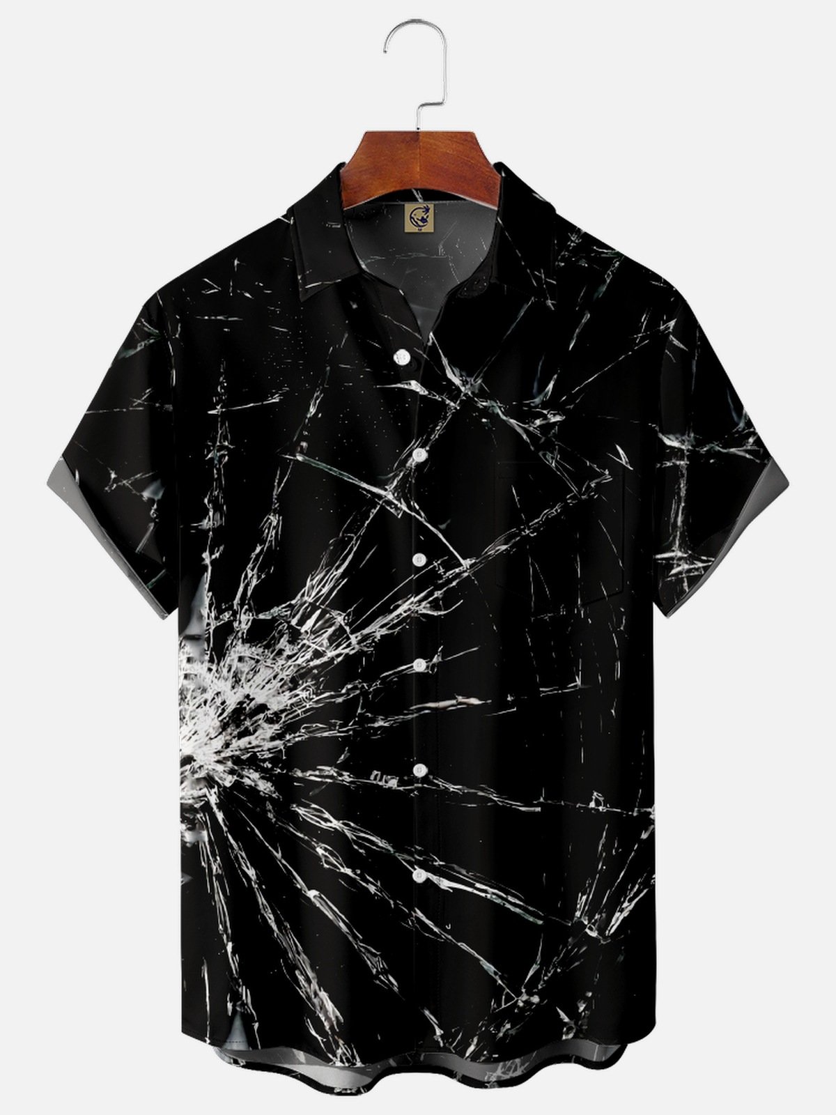 Broken Glass Chest Pocket Short Sleeve Casual Shirt