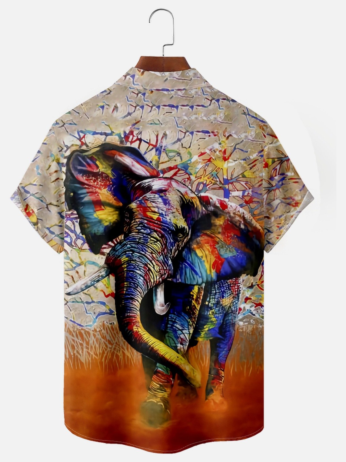Elephant Painting Chest Pocket Short Sleeve Casual Shirt