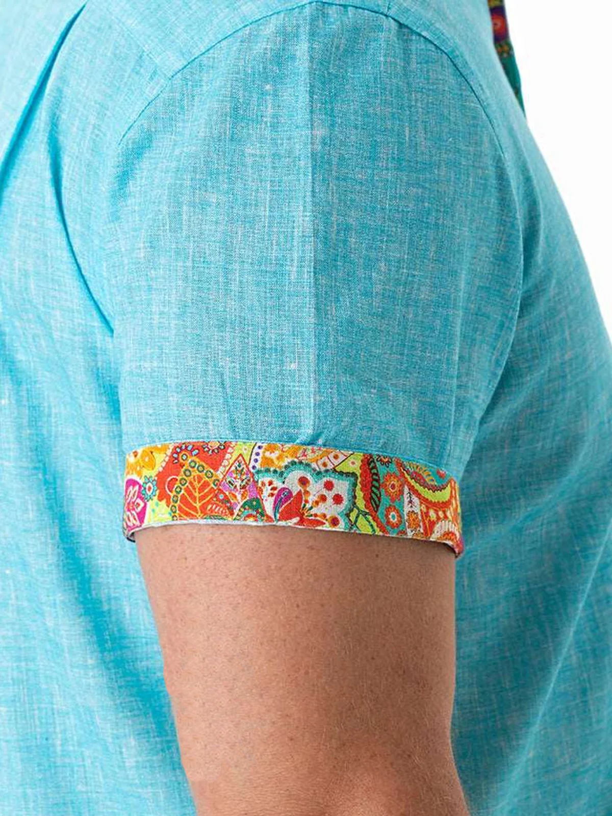 Plaid Contrast Floral Collar Short Sleeve Shirt