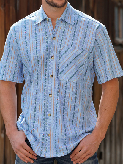Striped Chest Pocket Short Sleeve Shirt