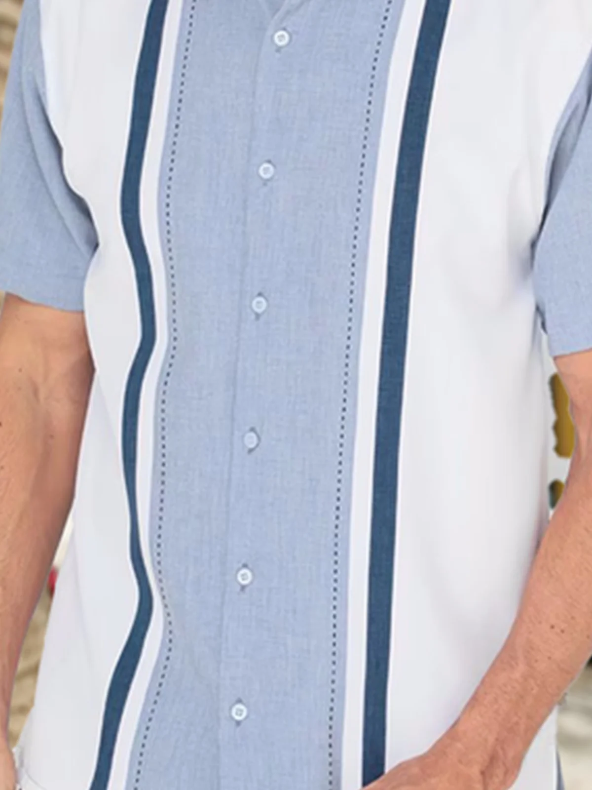 Stripe Printed Short Sleeve Casual Bowling Shirt