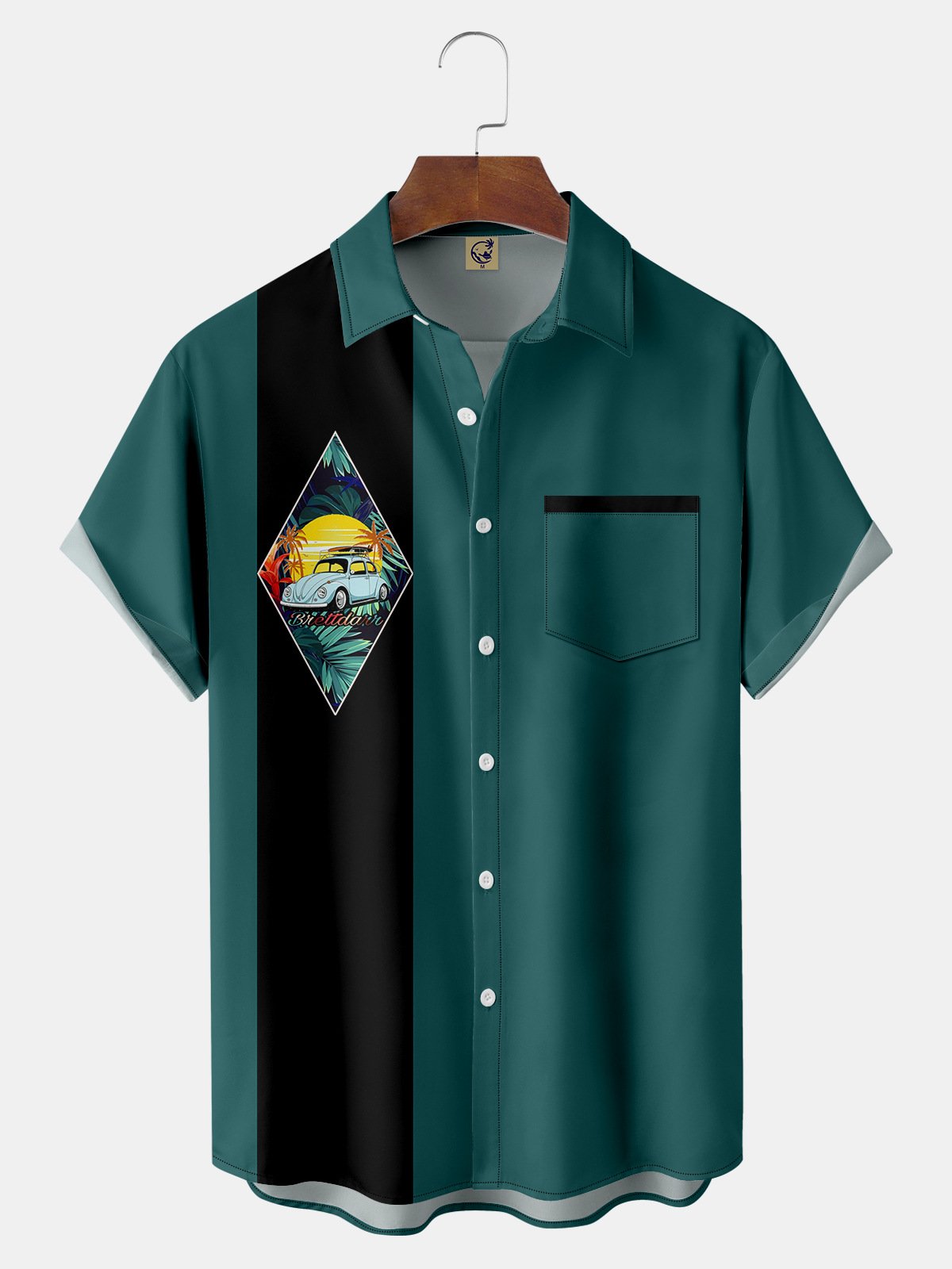 Coconut tree Chest Pocket Short Sleeve Bowling Shirt