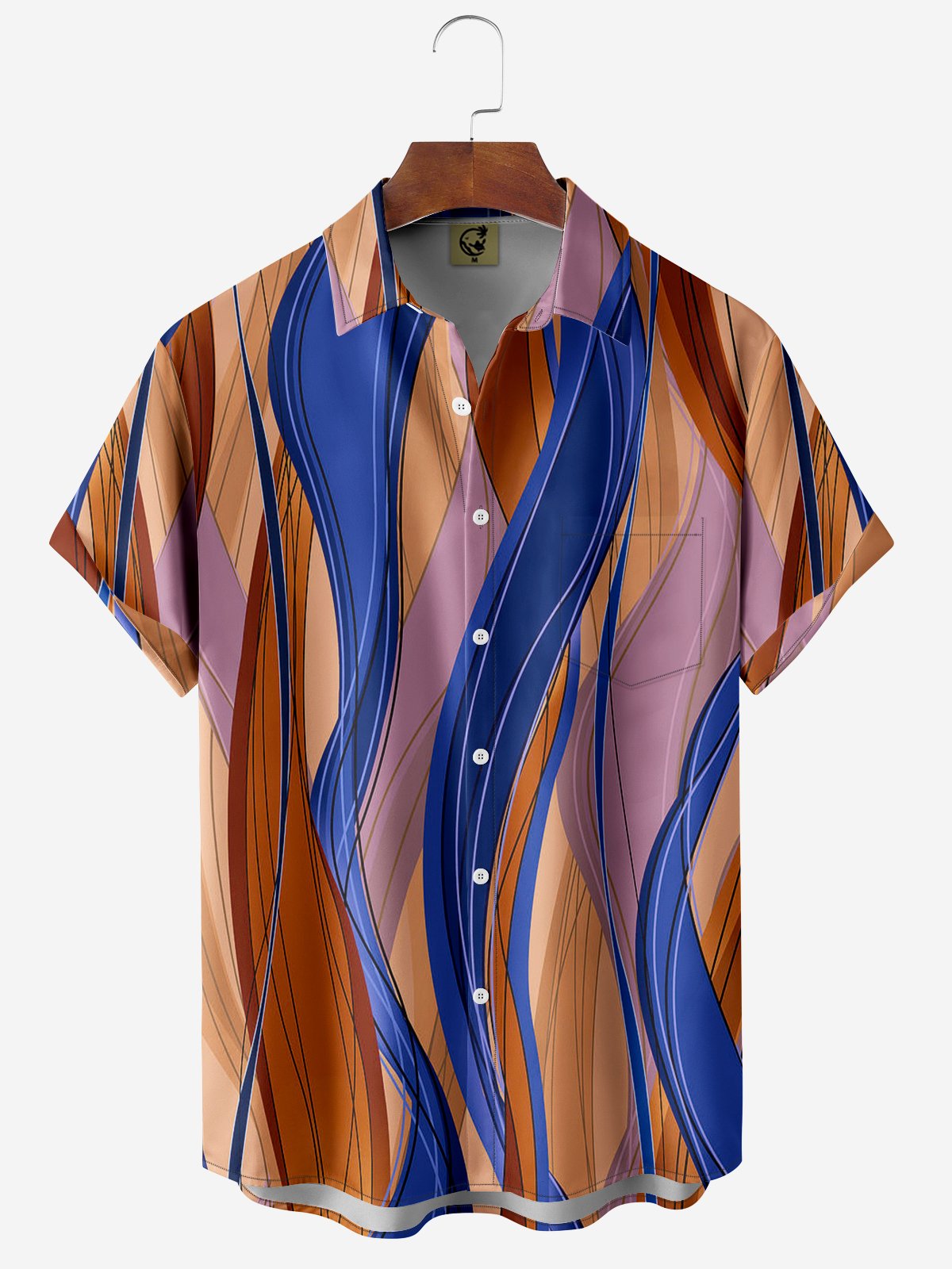 Abstract lines Chest Pockets Short Sleeve Caual Shirts