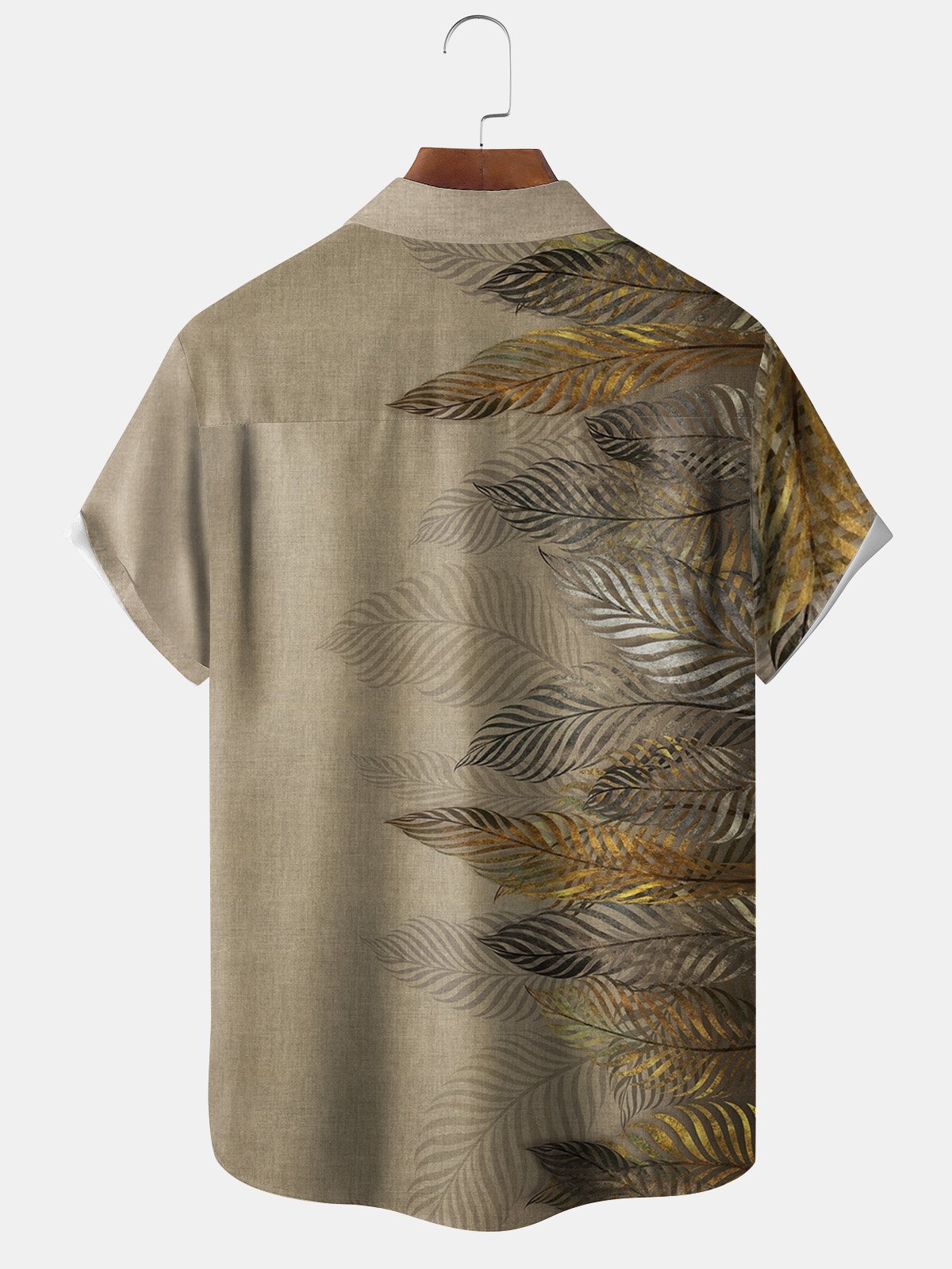 Art Palm Leaf Chest Pocket Short Sleeve Hawaiian Shirt