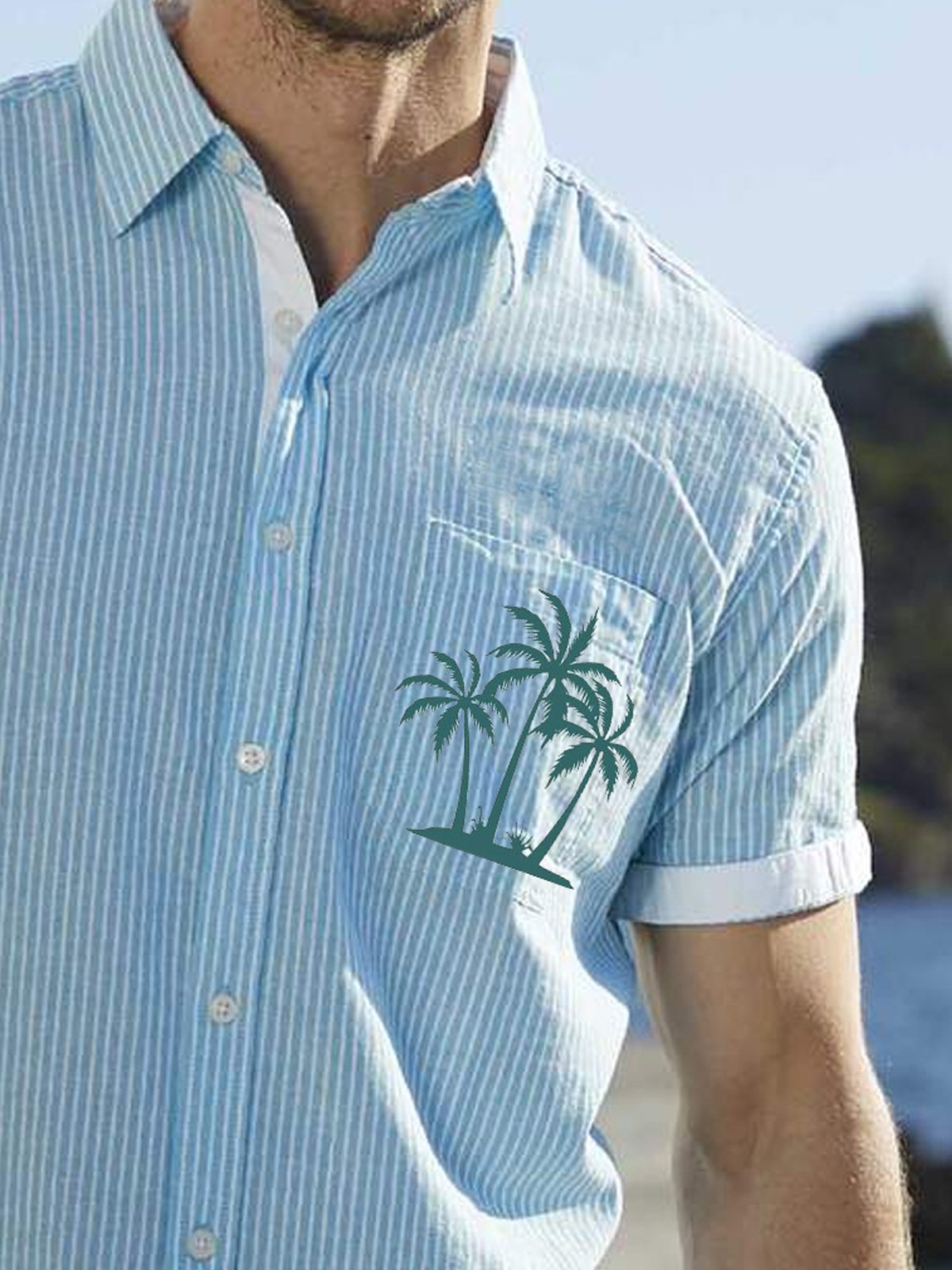 Plaid Plants Chest pocket Short Sleeve Casual Shirt
