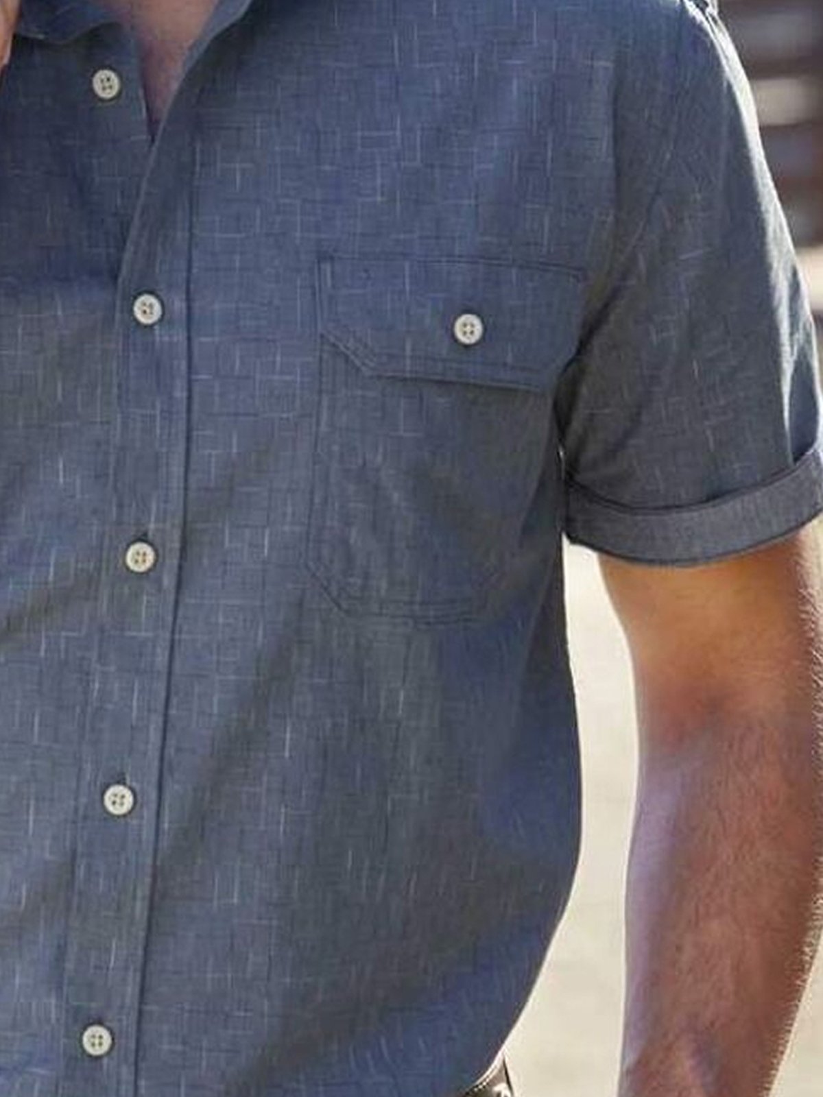 Geometric Chest Pocket Short Sleeve Casual Epaulette Shirt