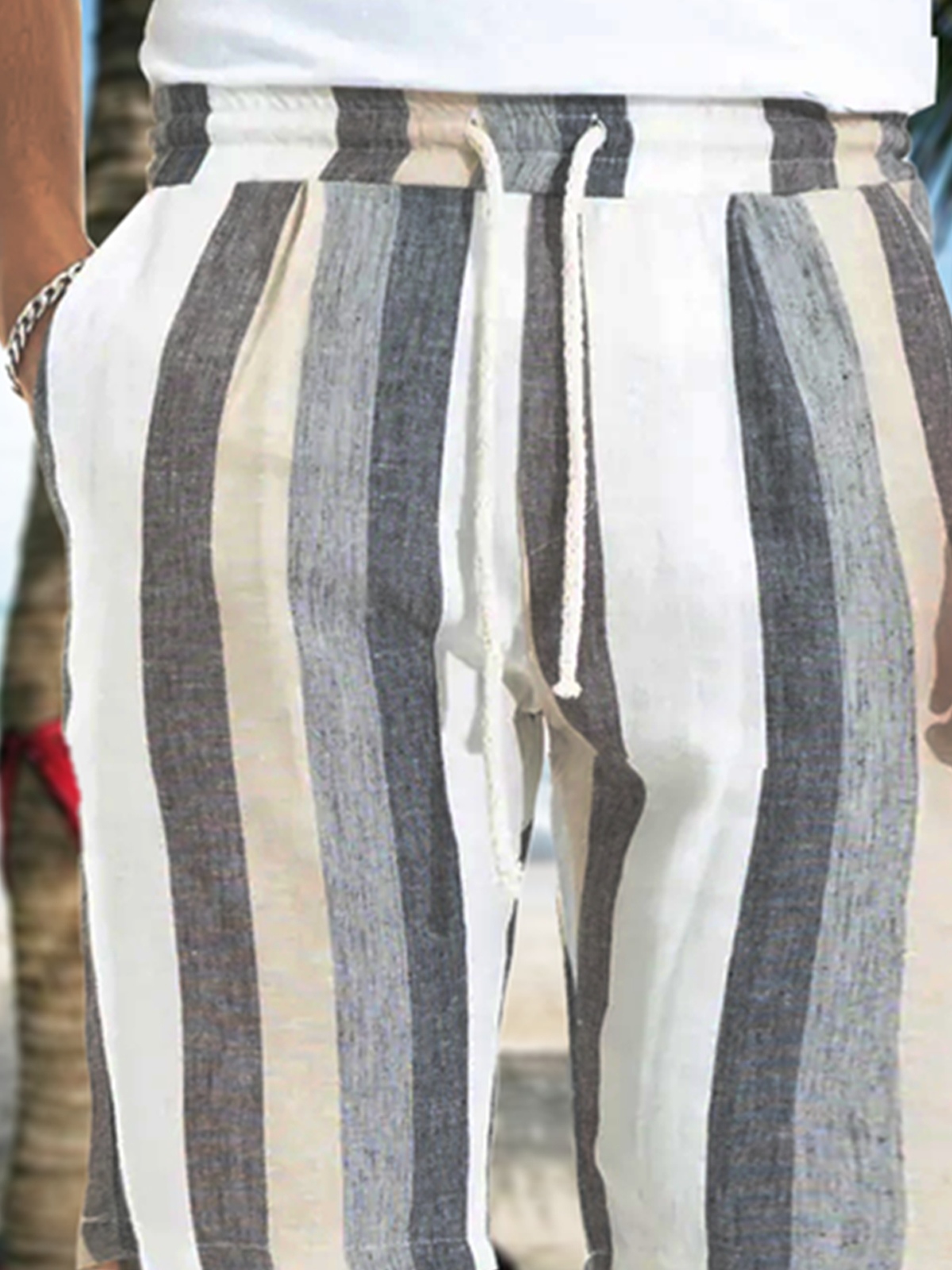 Vintage Striped Rubber Drawstring Shorts