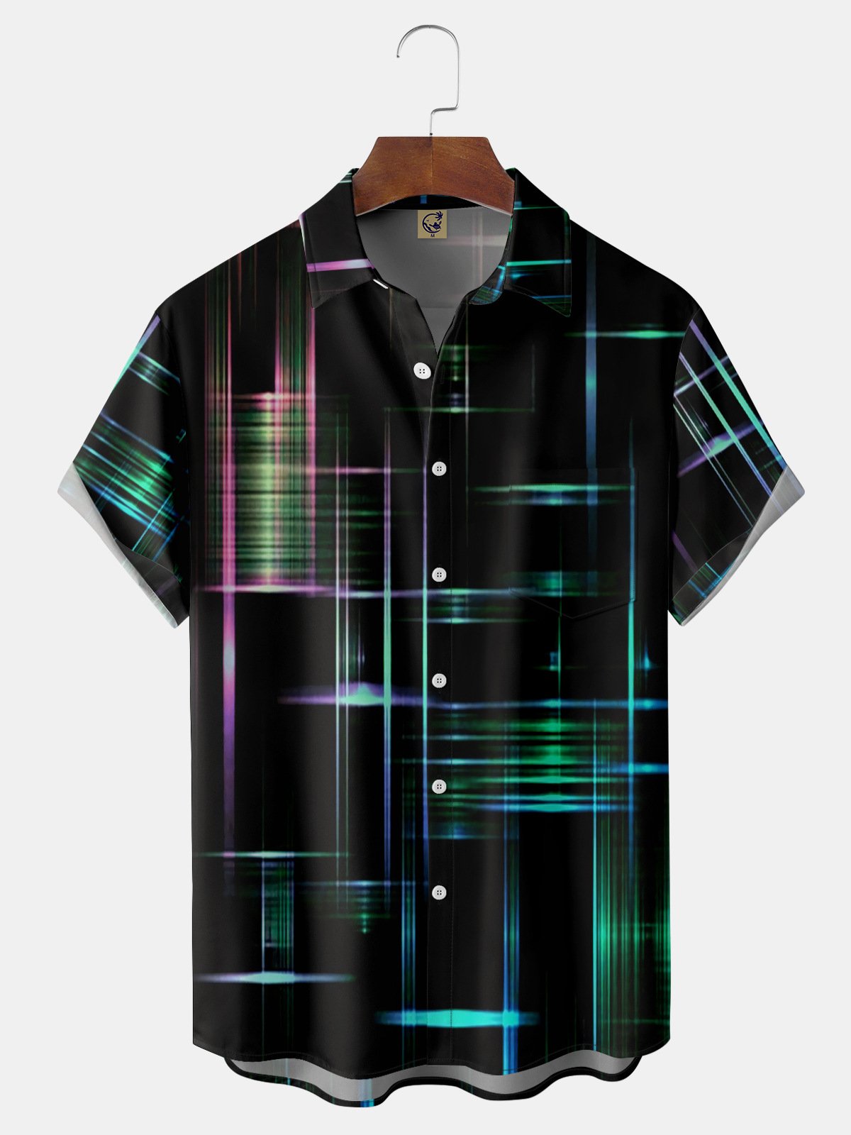 Geometric Lines Chest Pocket Short Sleeve Shirt