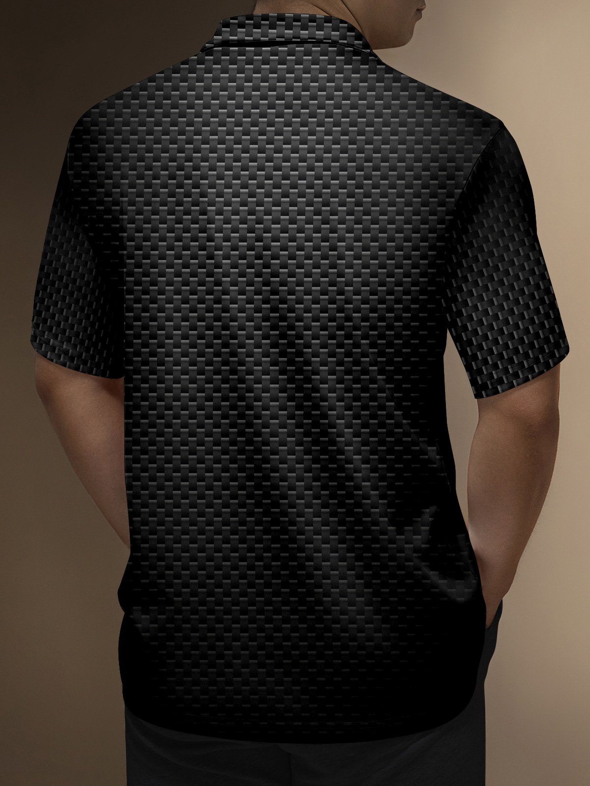 3D Geometric Gradient Zip Short Sleeve Polo Shirt