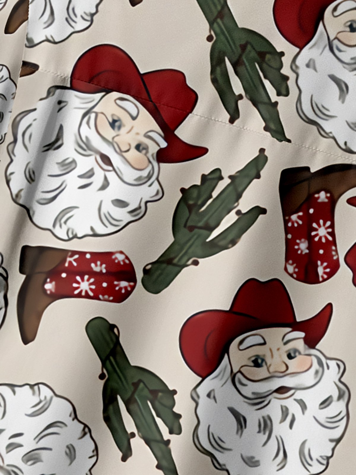 Christmas Cowboy Santa Claus Chest Pocket Short Sleeve Casual Shirt