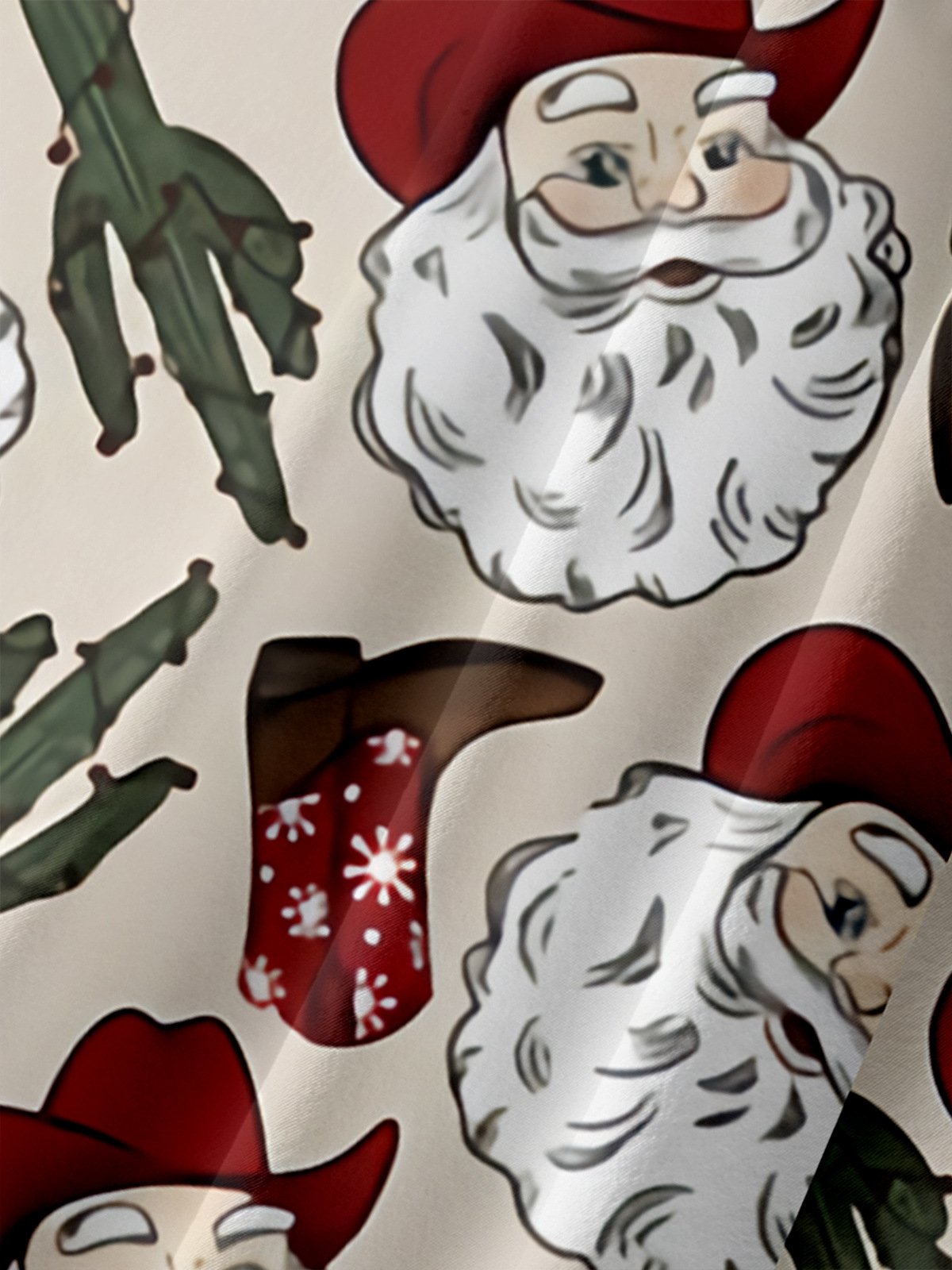 Christmas Cowboy Santa Claus Chest Pocket Short Sleeve Casual Shirt