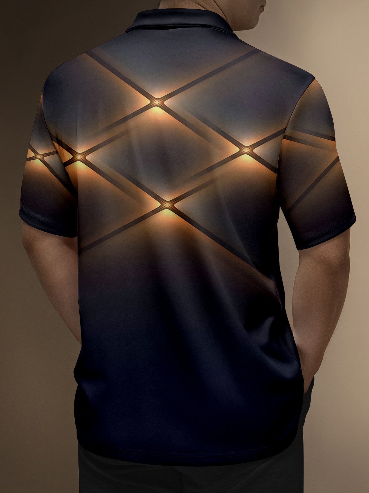 Gradient 3D Geometric Button Short Sleeve Polo Shirt
