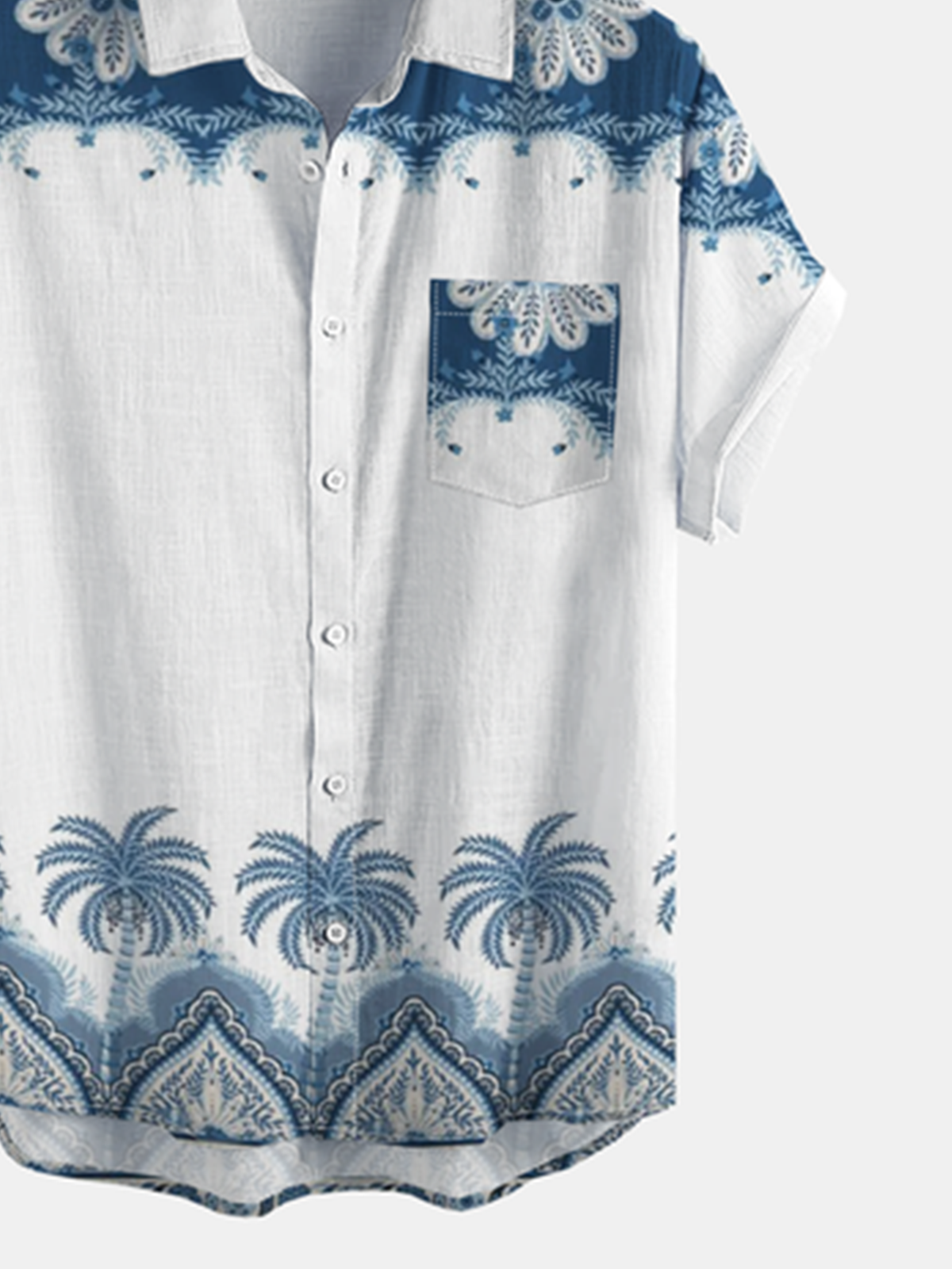 Coconut Tree Chest Pocket Short Sleeve Vacation Shirt