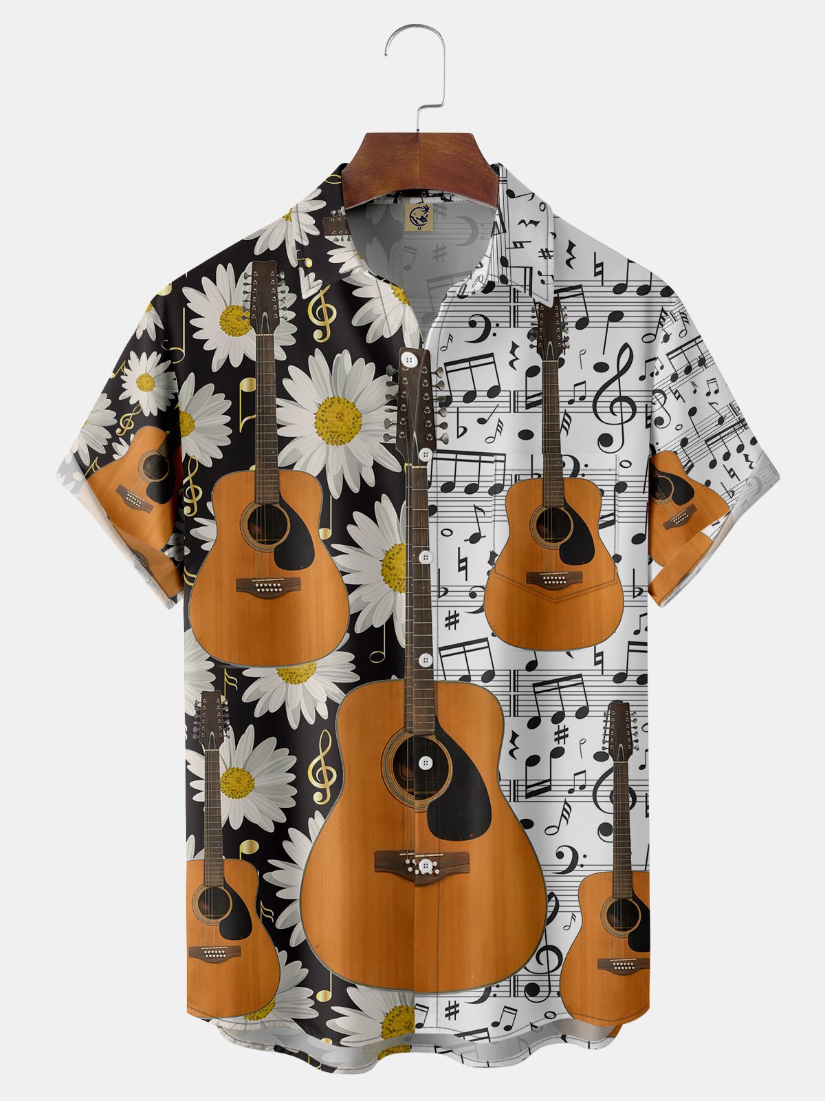 Music Guitar Chest Pocket Short Sleeve Shirt
