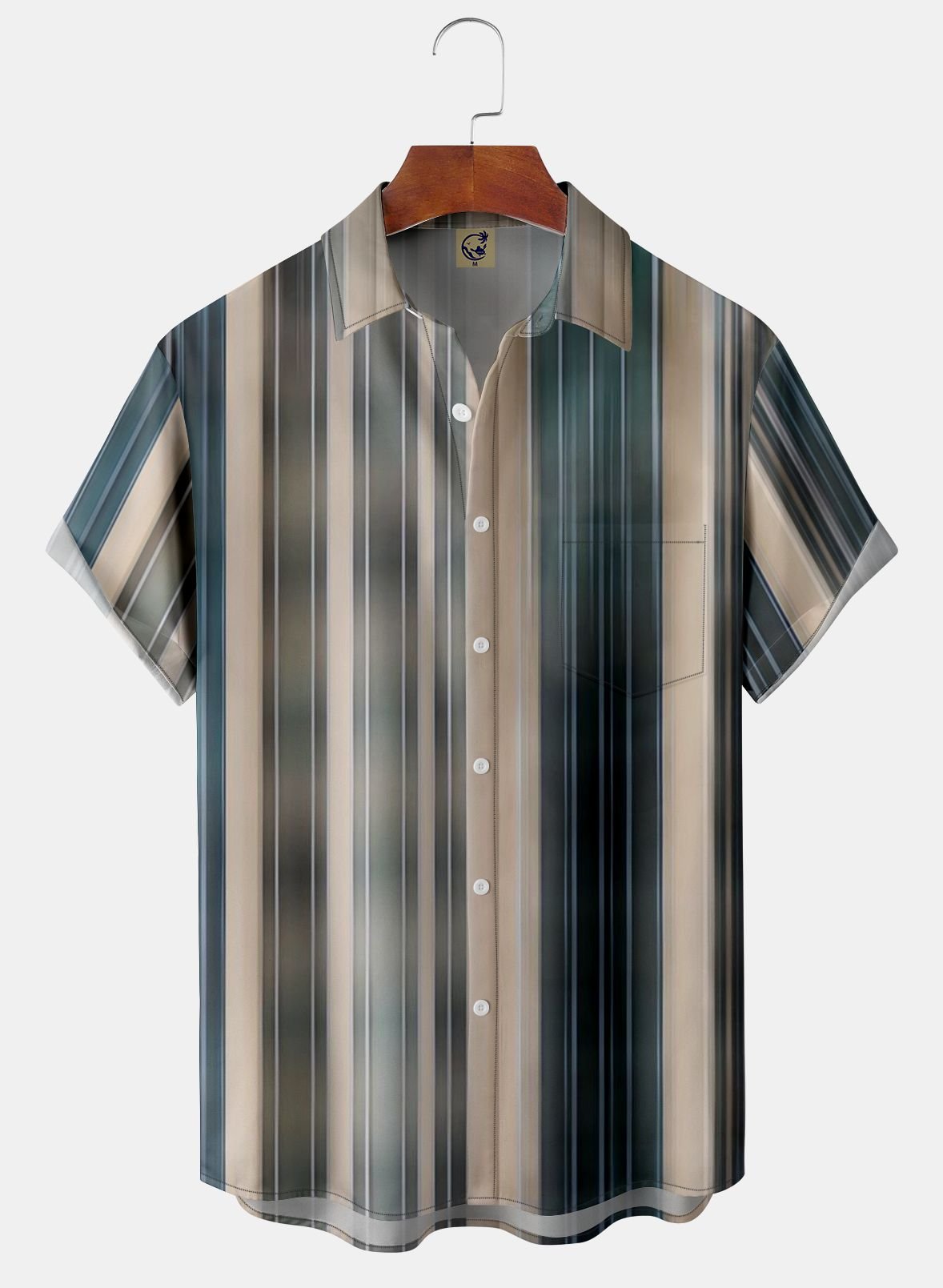 Abstract Striped Chest Pockets Short Sleeve Casual Shirts
