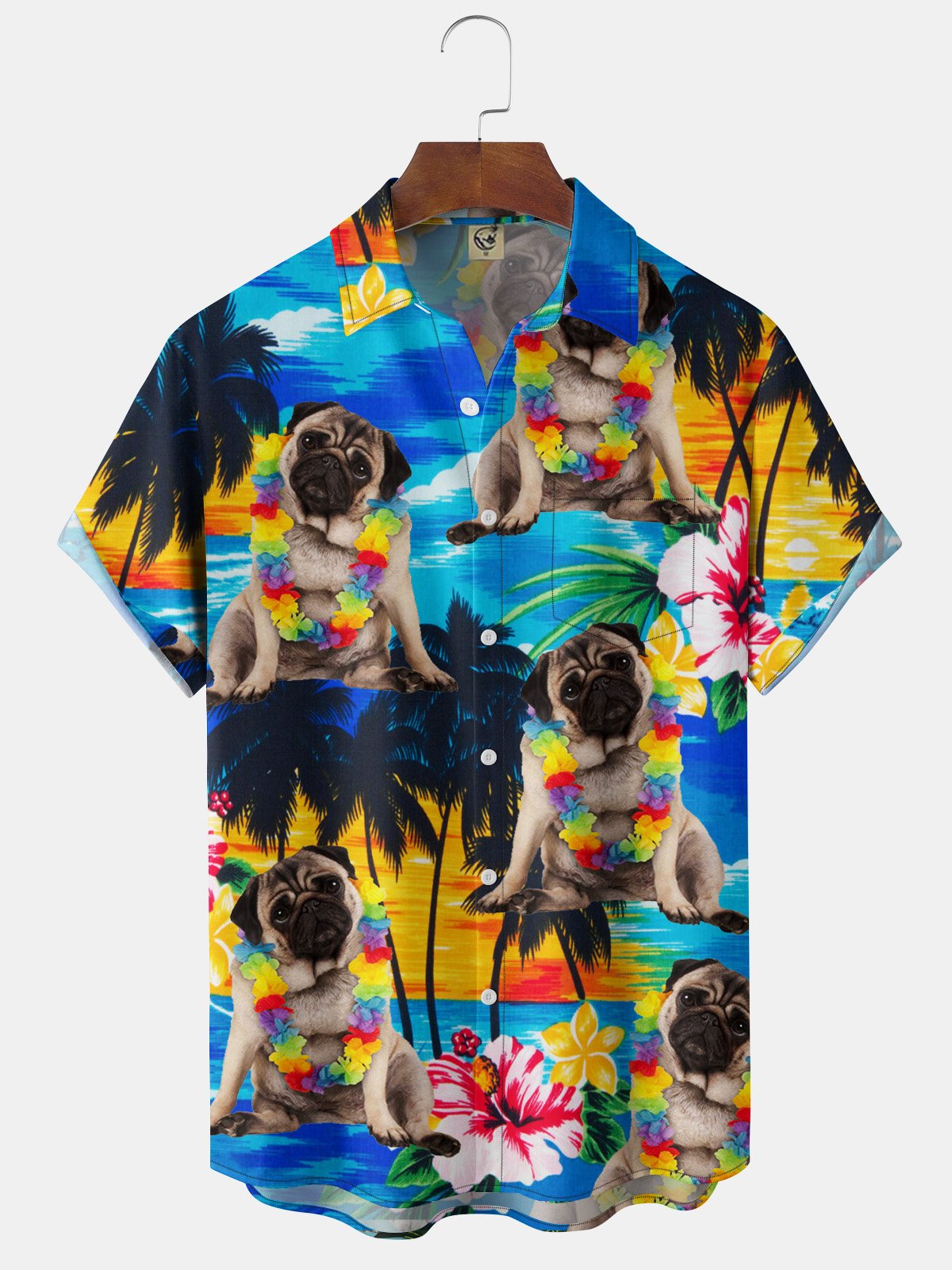 Funny Dog Chest Pocket Short Sleeve Hawaiian Shirt