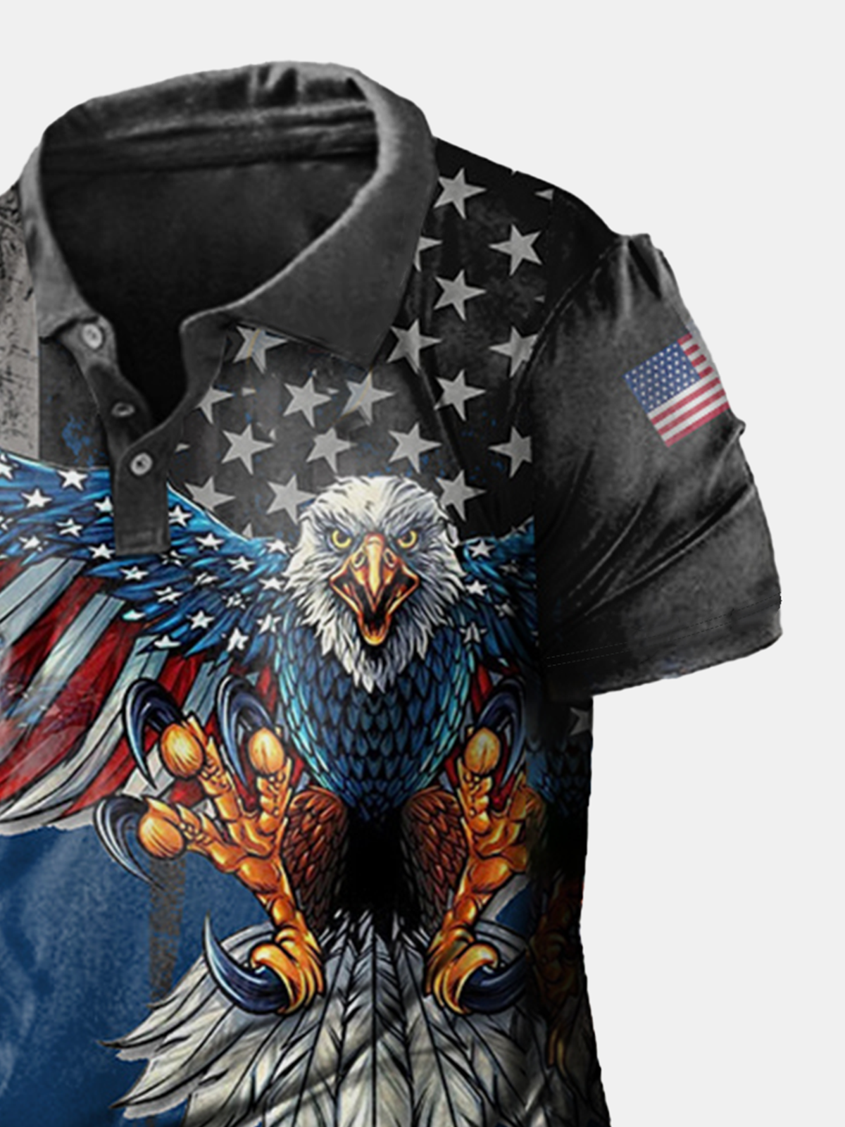 American Flag Eagle Button Short Sleeve Polo Shirt