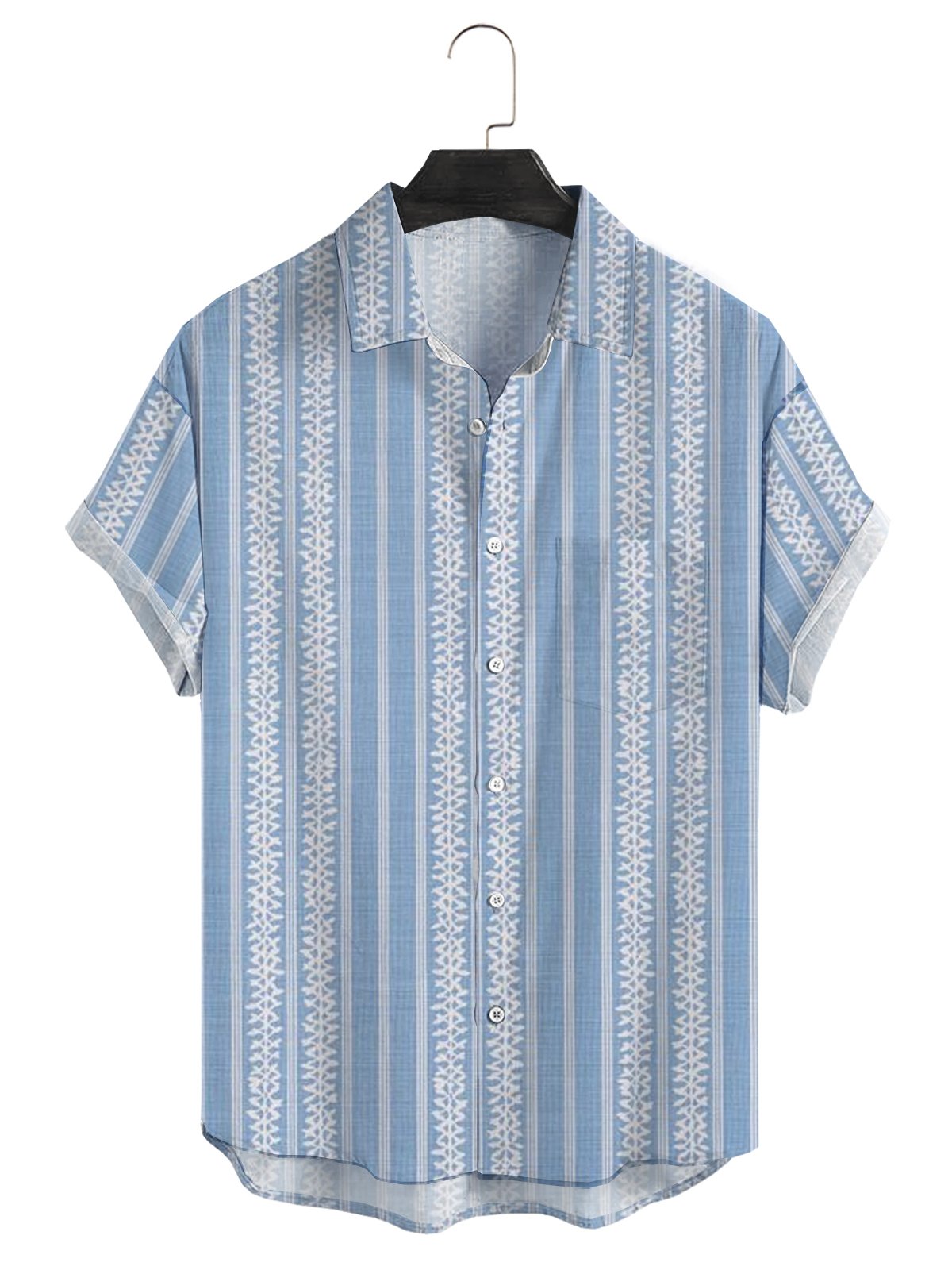 Striped Chest Pocket Short Sleeve Casual Shirt