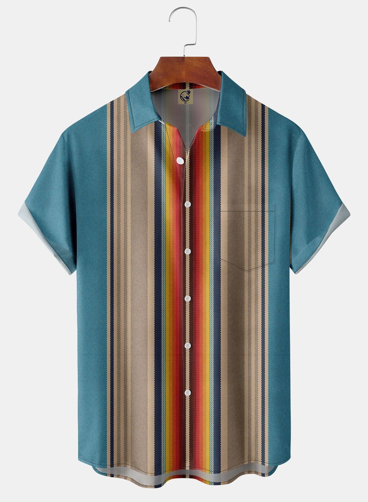 Mexico Stripe Chest Pocket Short Sleeve Casual Shirt